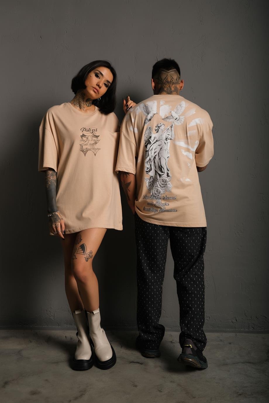 T-SHİRTBej Heykel 22 Baskılı Oversize Basic Tshirt | VİP LOKAL1073-BejBej Heykel 22 Baskılı Oversize Basic Tshirt