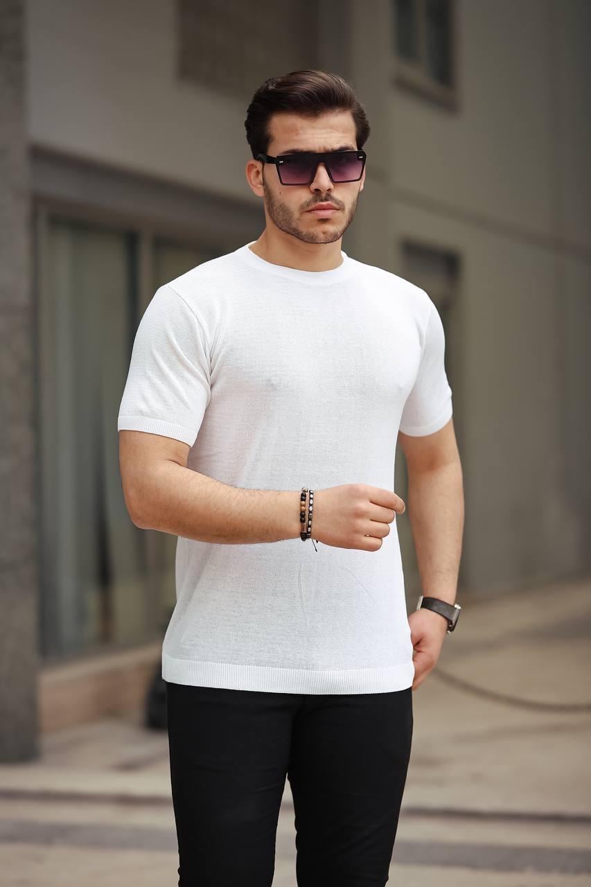 T-SHİRTBeyaz Basic Örme Triko Tshirt  | VİP LOKAL1364-BeyazBeyaz Basic Örme Triko Tshirt