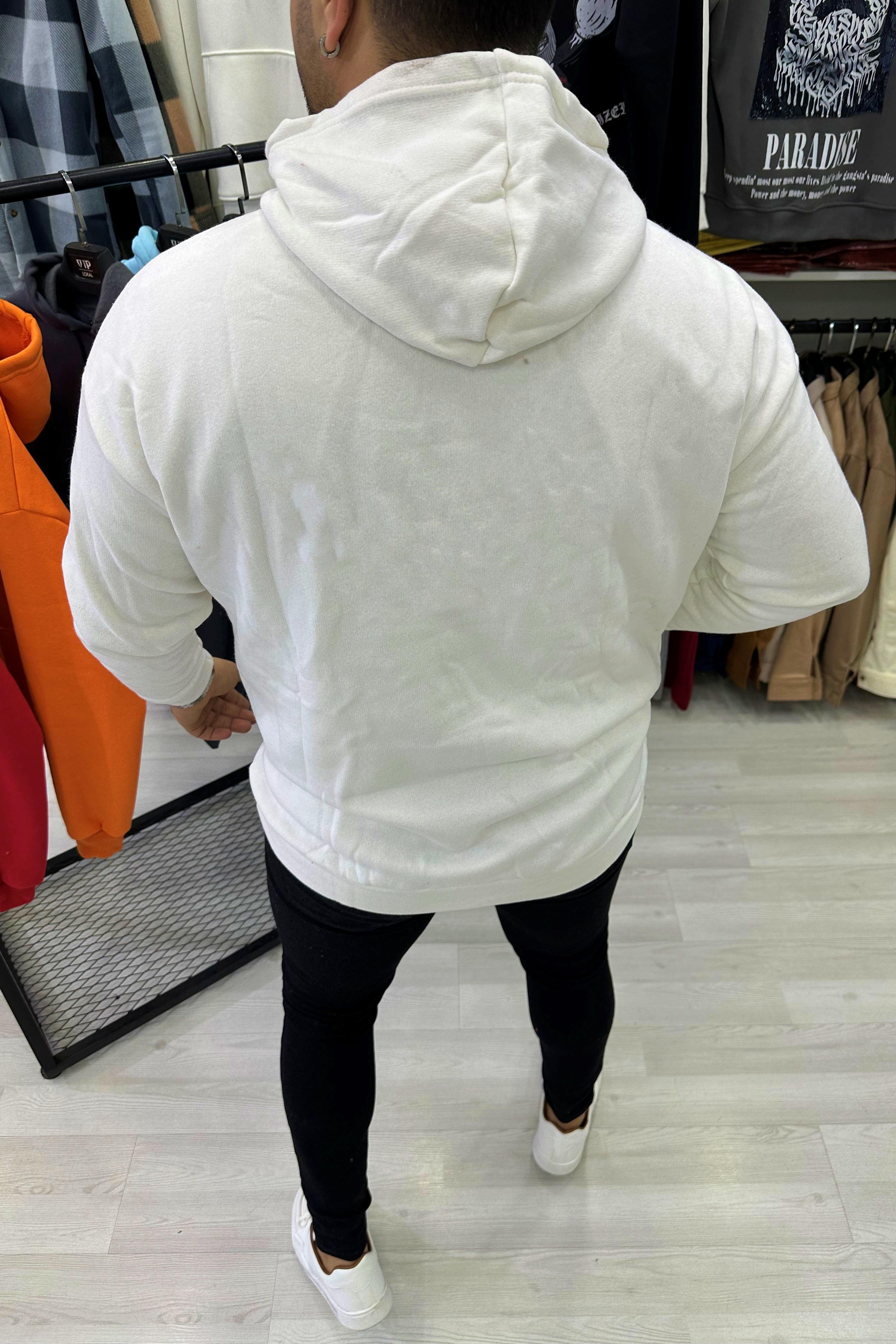 SWEATSHİRTBeyaz Oversize Kapüşonlu Sweat | VİP LOKAL1258-Beyaz Beyaz Oversize Kapüşonlu Sweat
