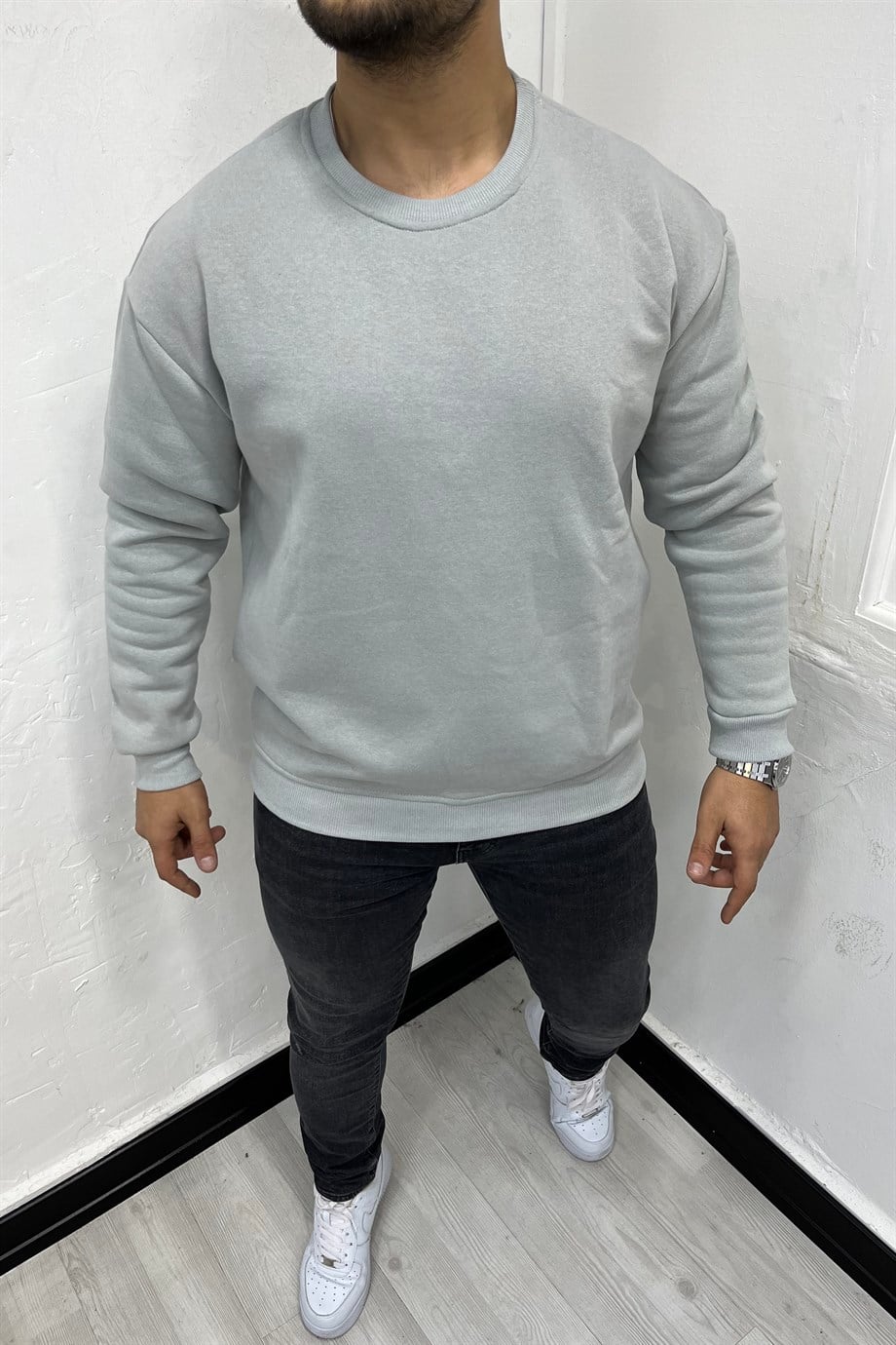 SWEATSHİRTBoyama Gri 3 İplik Şardonlu Oversize Sweatshirt | VİP LOKAL1007-BoyamaGriBoyama Gri 3 İplik Şardonlu Oversize Sweatshirt