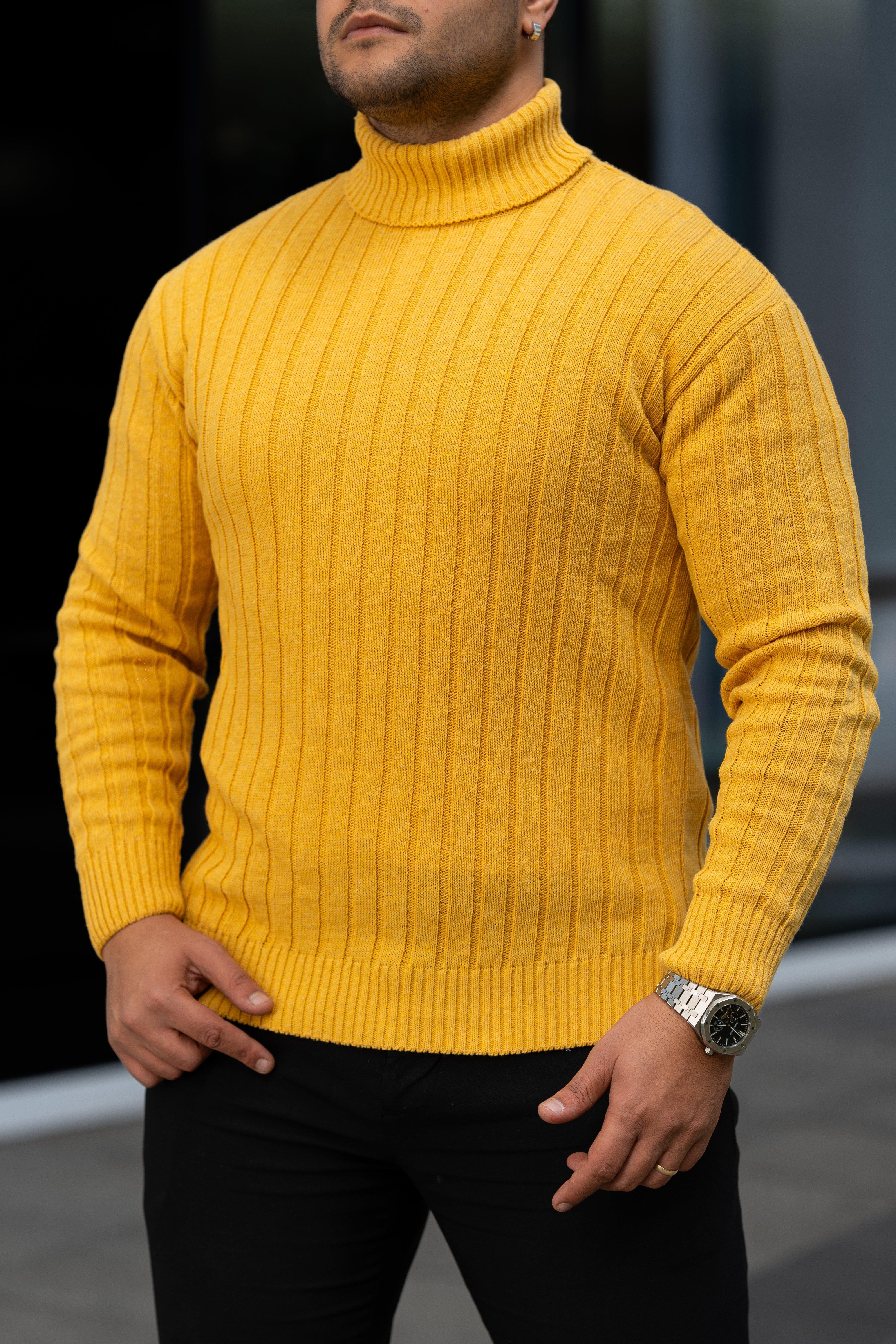 KAZAK / TRİKOErkek Sarı Tüylenme Yapmayan Slim Fit Boğazlı Triko Kazak| VİP LOKAL1243-SarıErkek Sarı Tüylenme Yapmayan Slim Fit Boğazlı Triko Kazak