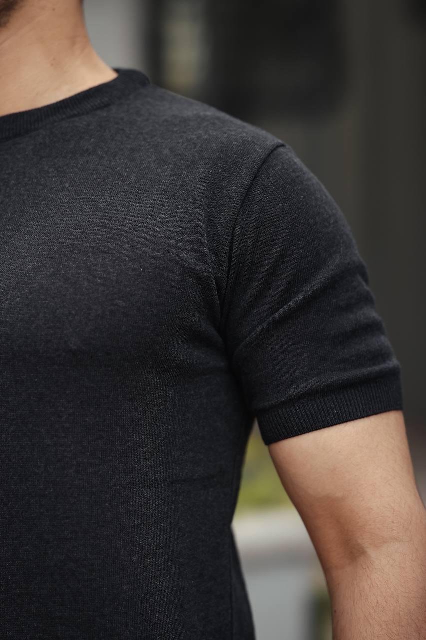 T-SHİRTFüme Basic Örme Triko Tshirt  | VİP LOKAL1364-FümeFüme Basic Örme Triko Tshirt