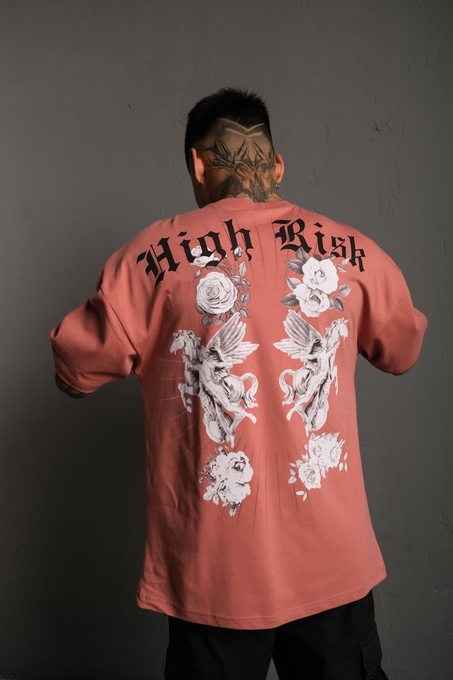 T-SHİRTGül Kurusu High Risk Baskılı Oversize Basic Tshirt | VİP LOKAL1077-GülGül Kurusu High Risk Baskılı Oversize Basic Tshirt