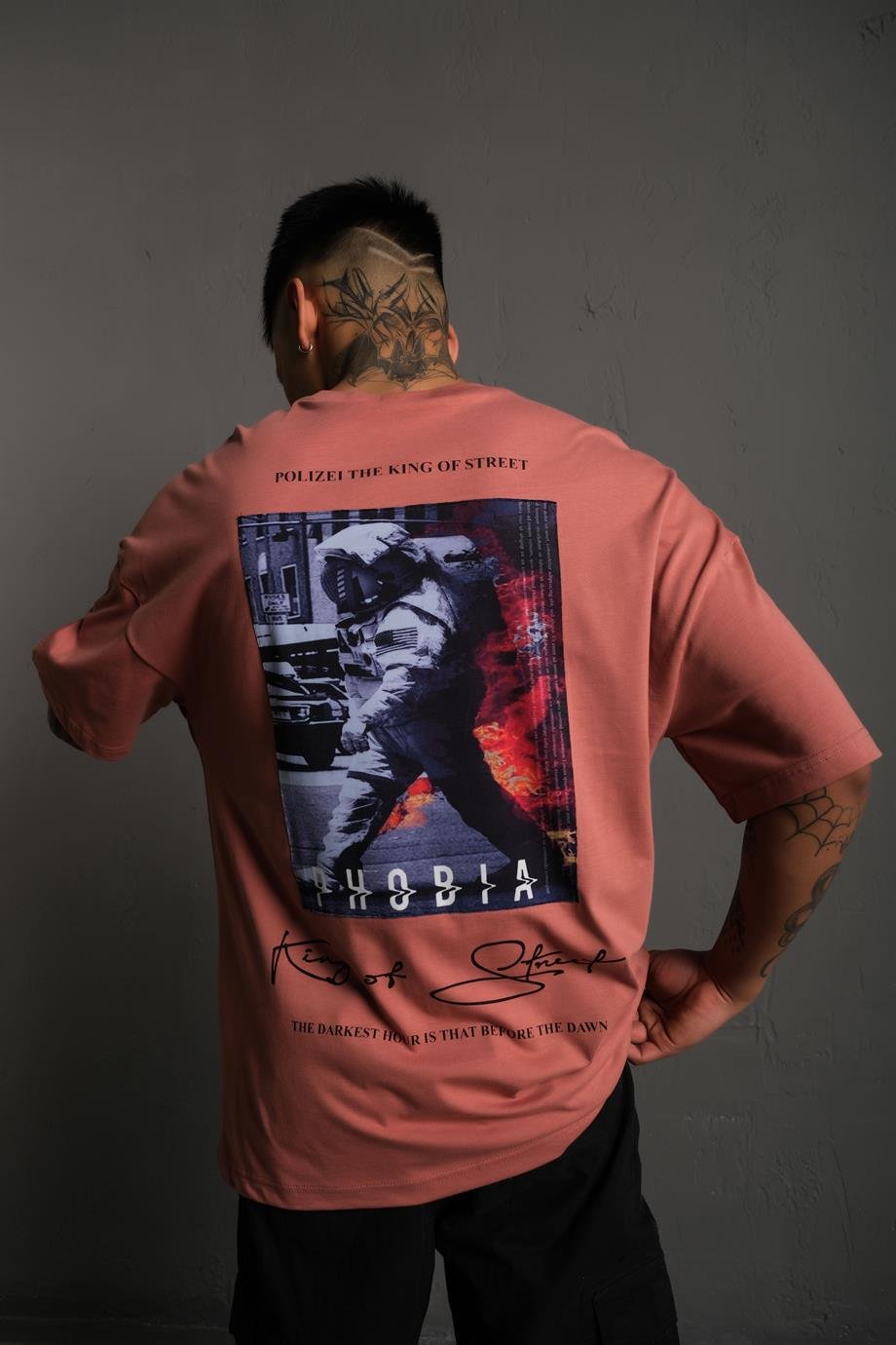 T-SHİRTGül Kurusu Baskılı Oversize Basic Tshirt | VİP LOKAL1080-GülGül Kurusu Phobia Baskılı Oversize Basic Tshirt