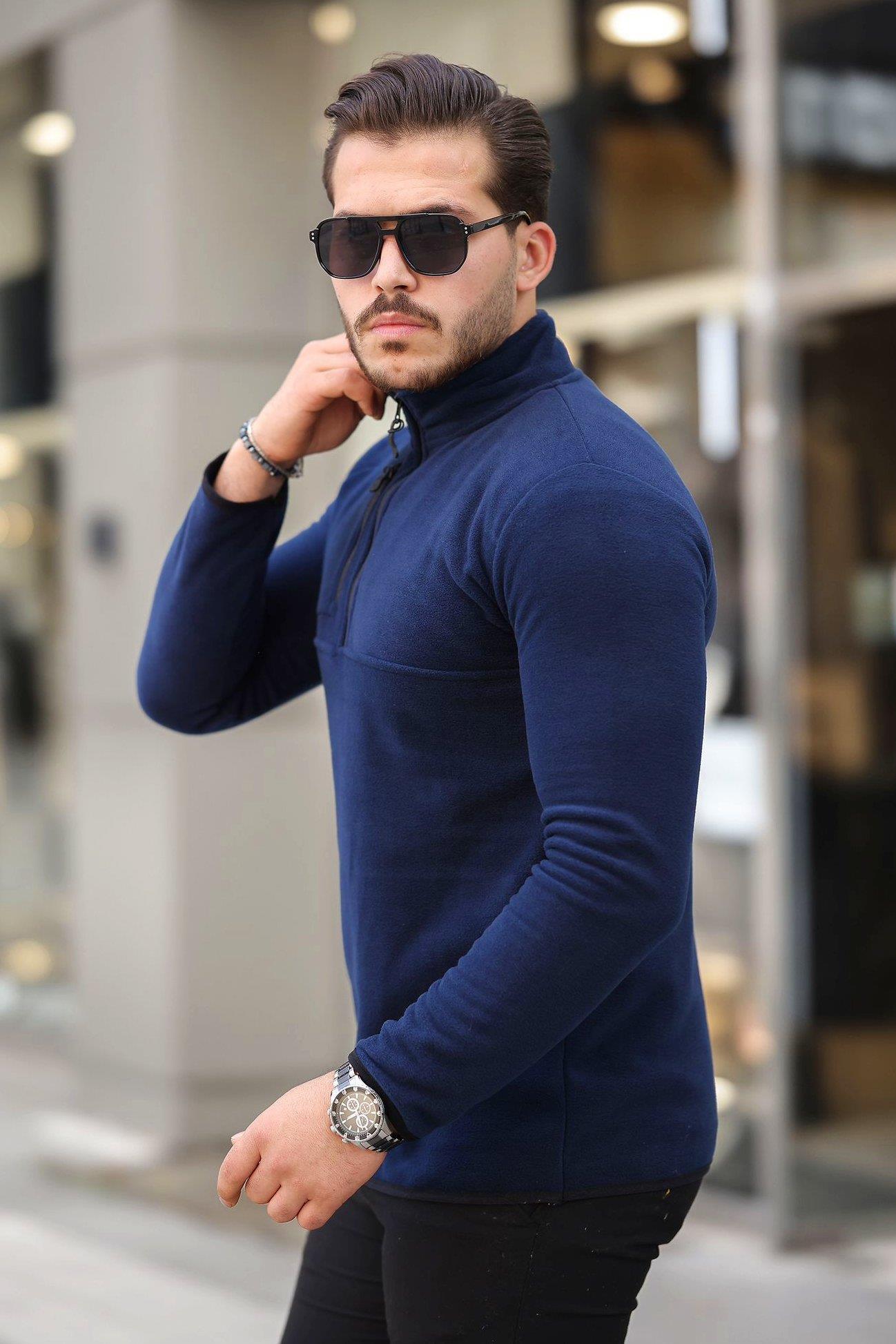SWEATSHİRTKalın Kışlık Fermuarlı Lacivert Polar Sweatshirt | VİP LOKAL1337-LacivertKalın Kışlık Fermuarlı Lacivert Polar Sweatshirt