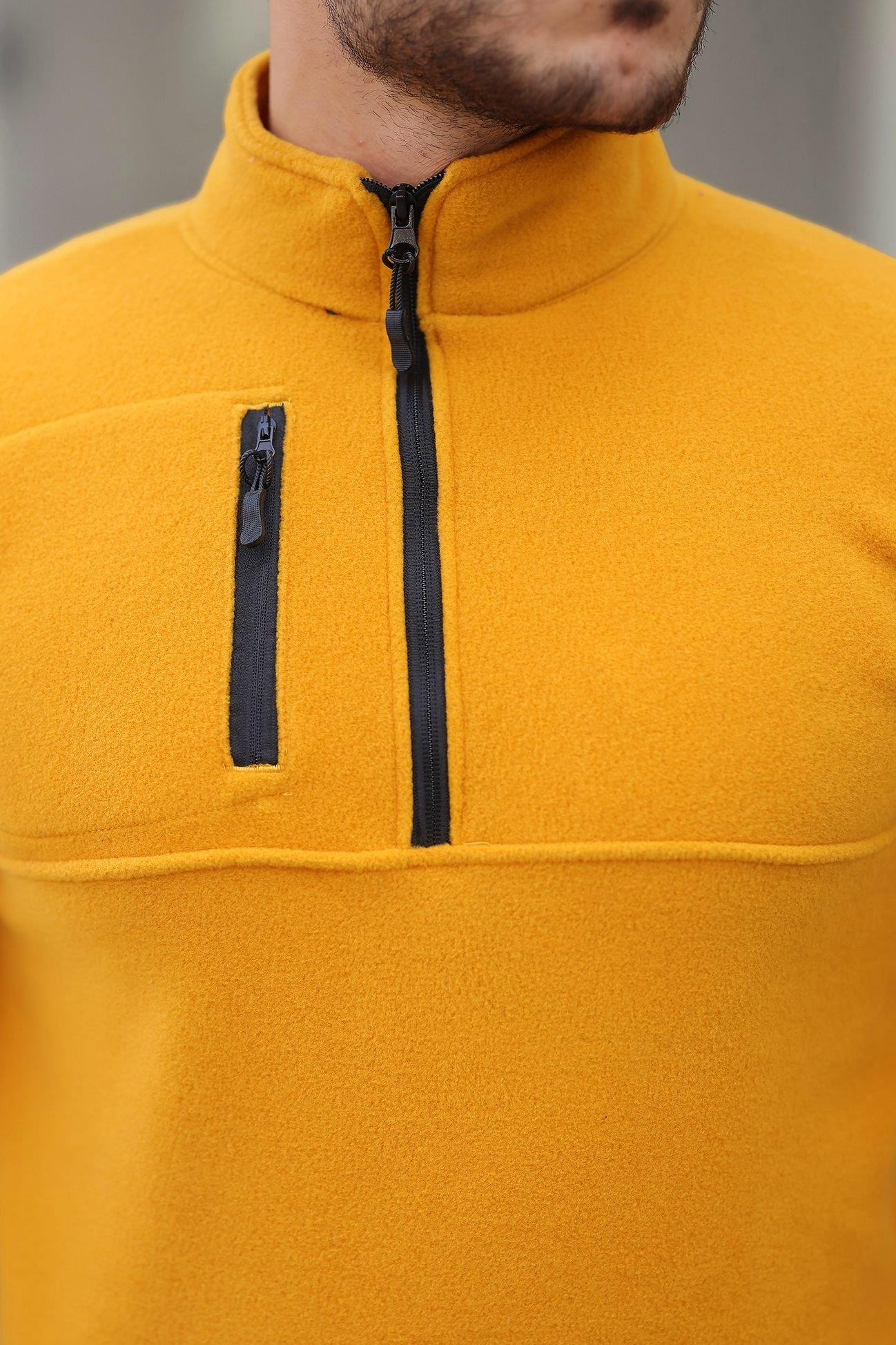 SWEATSHİRTKalın Kışlık Fermuarlı Sarı Polar Sweatshirt | VİP LOKAL1337-SarıKalın Kışlık Fermuarlı Sarı Polar Sweatshirt