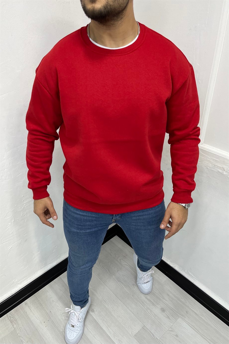 SWEATSHİRTKırmızı 3 İplik Şardonlu Oversize Sweatshirt | VİP LOKAL1007-KırmızıKırmızı 3 İplik Şardonlu Oversize Sweatshirt