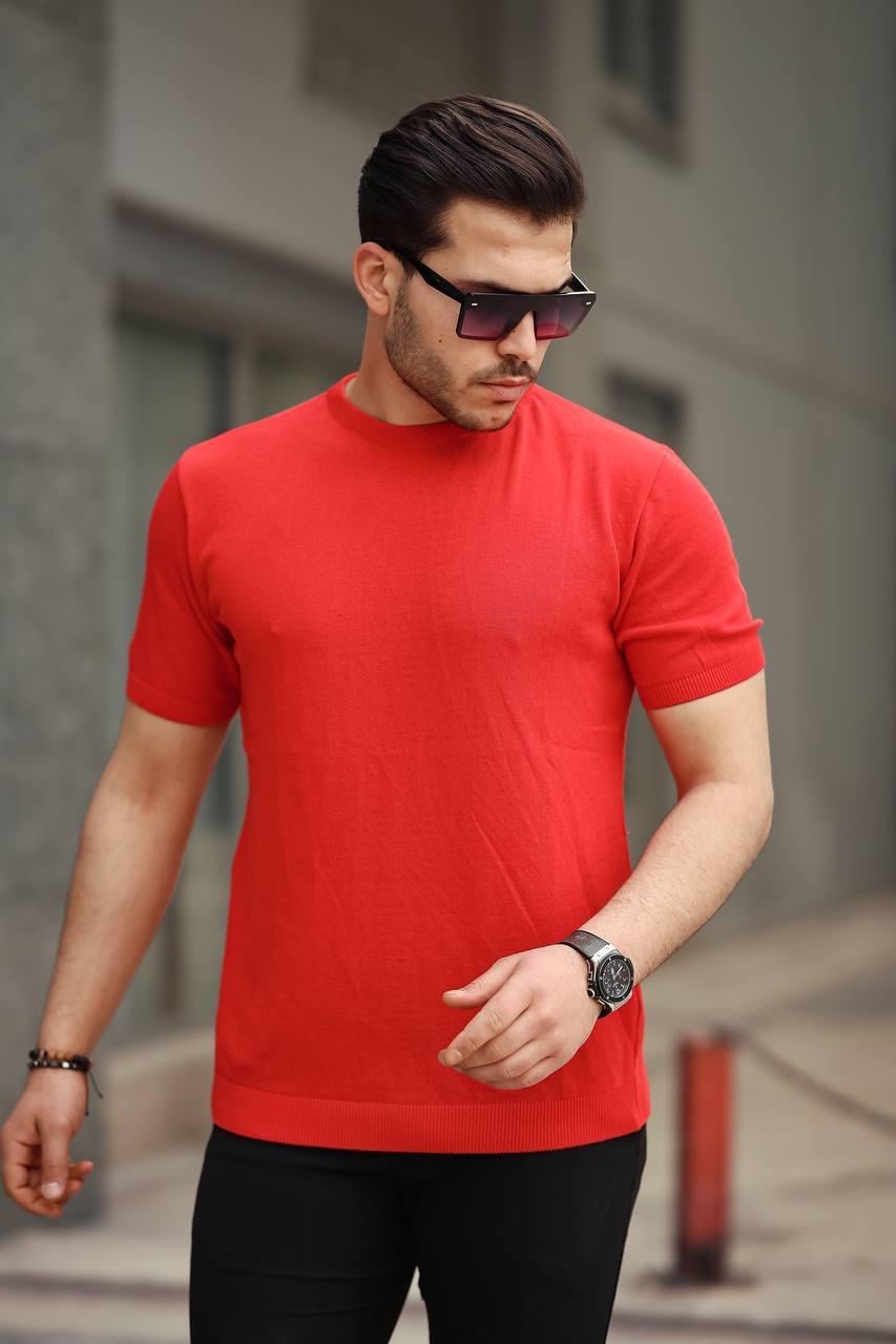 T-SHİRTKırmızı Basic Örme Triko Tshirt  | VİP LOKAL1364-KırmızıKırmızı Basic Örme Triko Tshirt