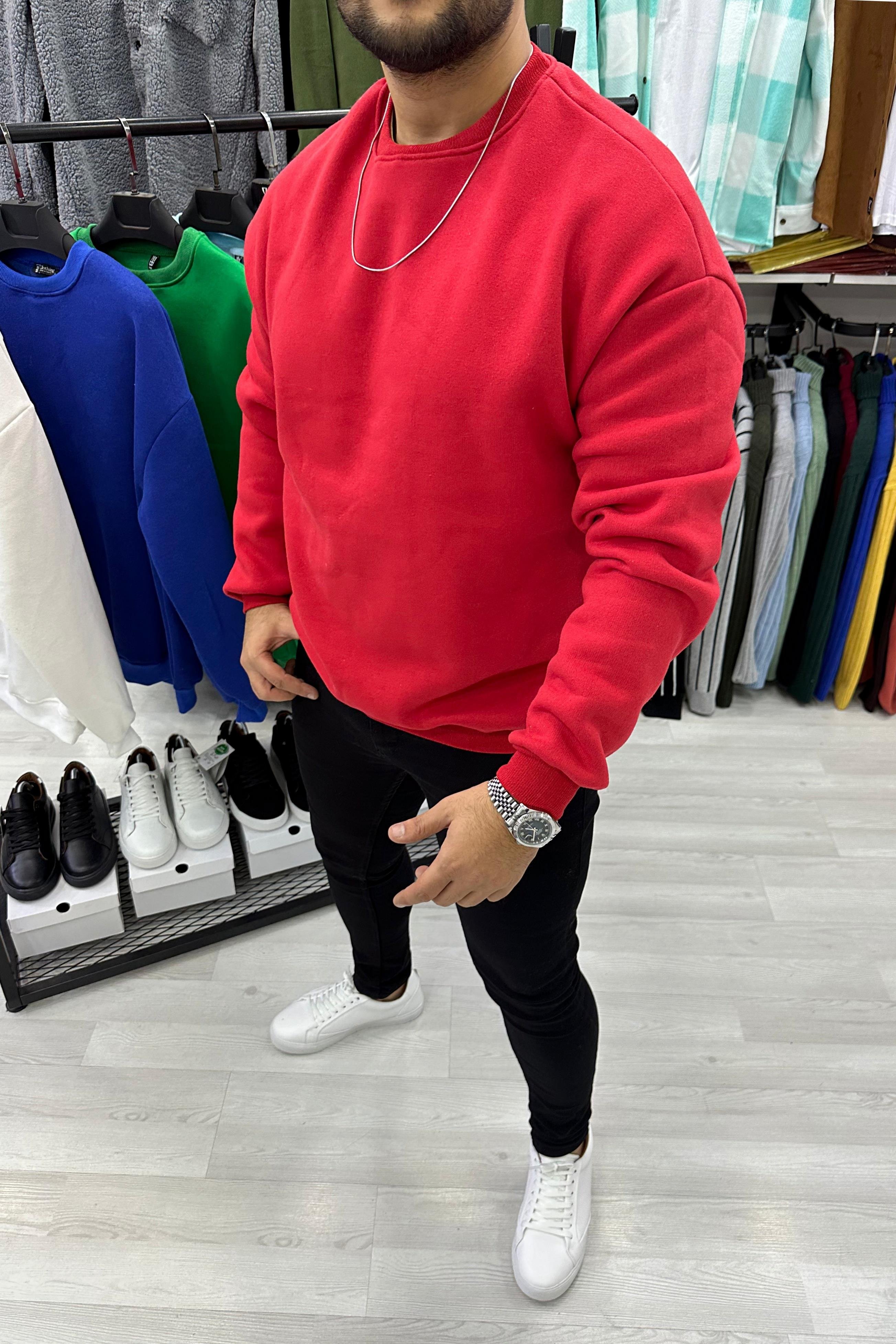 SWEATSHİRTKırmızı Oversize Basic Sweat | VİP LOKAL1142-KırmızıKırmızı Oversize Basic Sweat