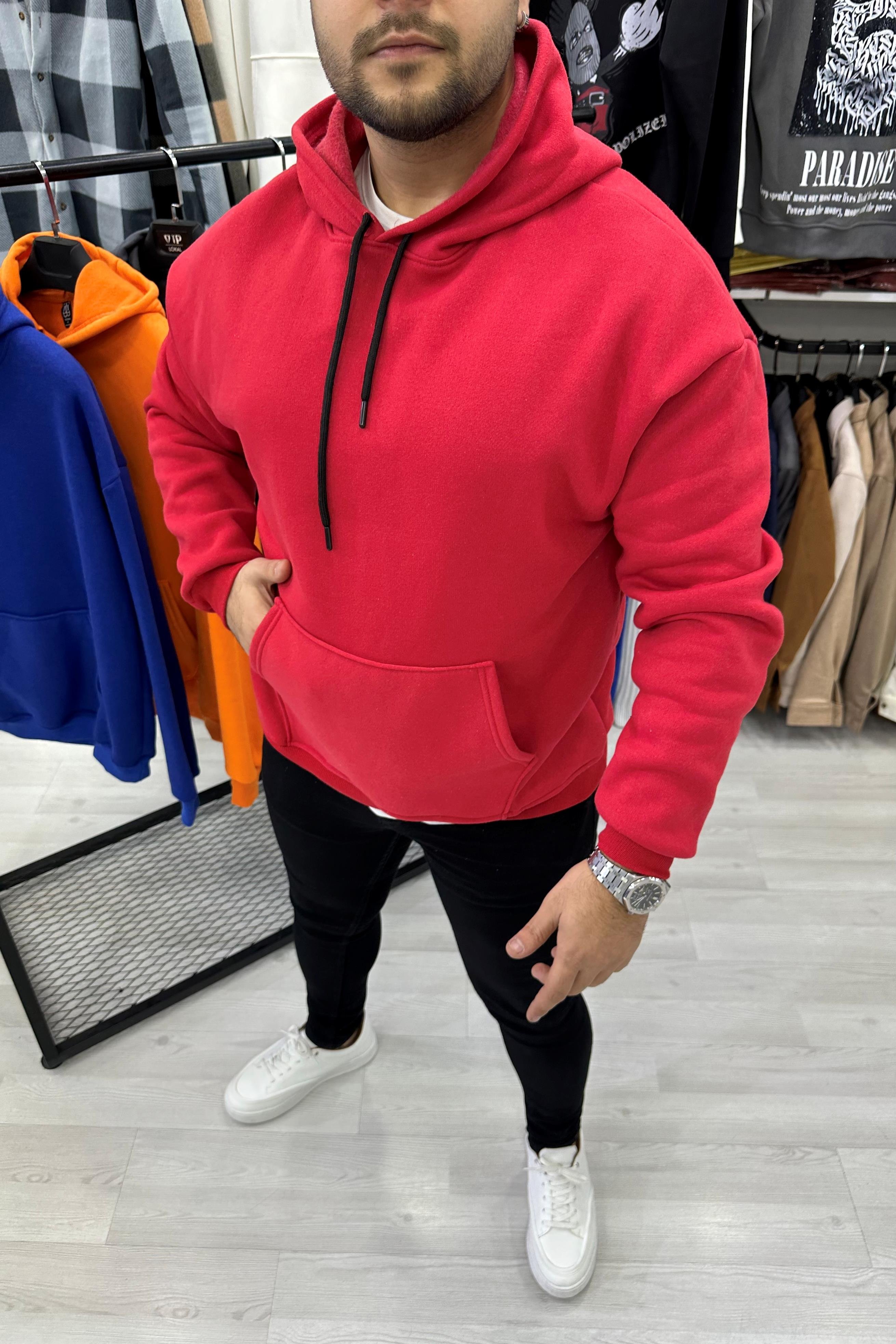 SWEATSHİRTKırmızı Oversize Kapüşonlu Sweat | VİP LOKAL1258-KırmızıKırmızı Oversize Kapüşonlu Sweat