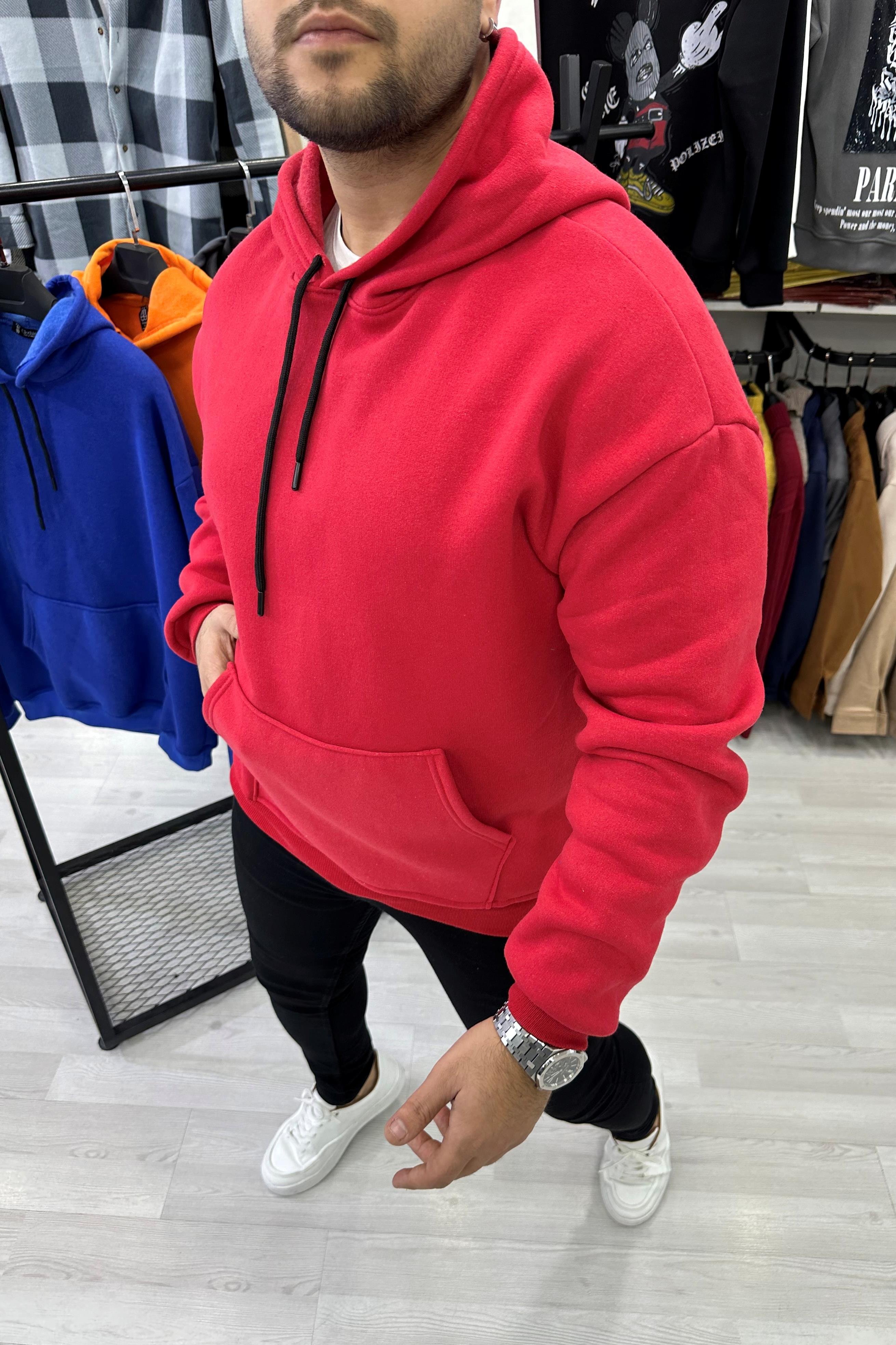 SWEATSHİRTKırmızı Oversize Kapüşonlu Sweat | VİP LOKAL1258-KırmızıKırmızı Oversize Kapüşonlu Sweat