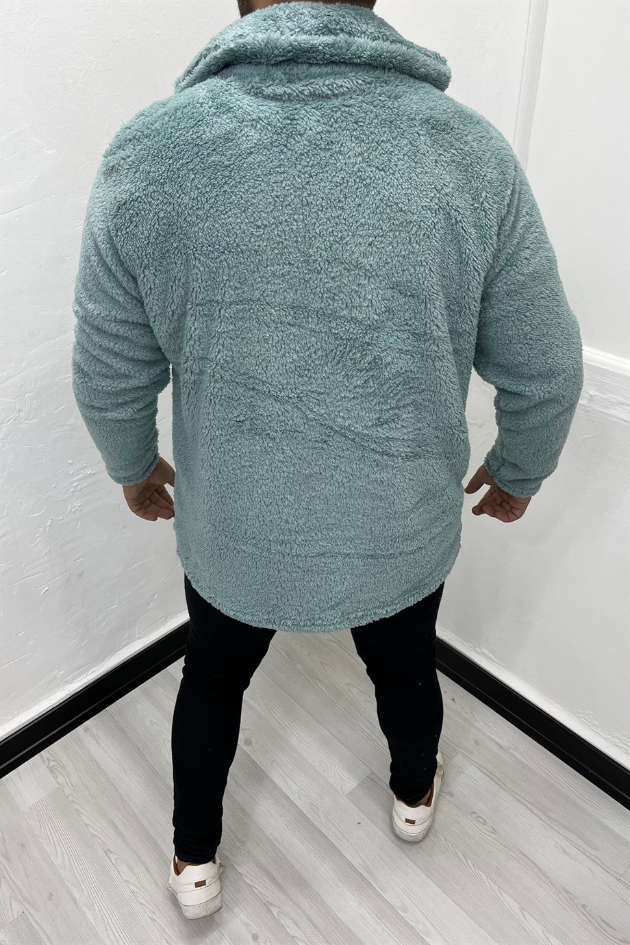 CEKETMint Mavi Düğmeli Peluş Ceket | VİP LOKAL1015-MintMint Mavi Düğmeli Peluş Ceket
