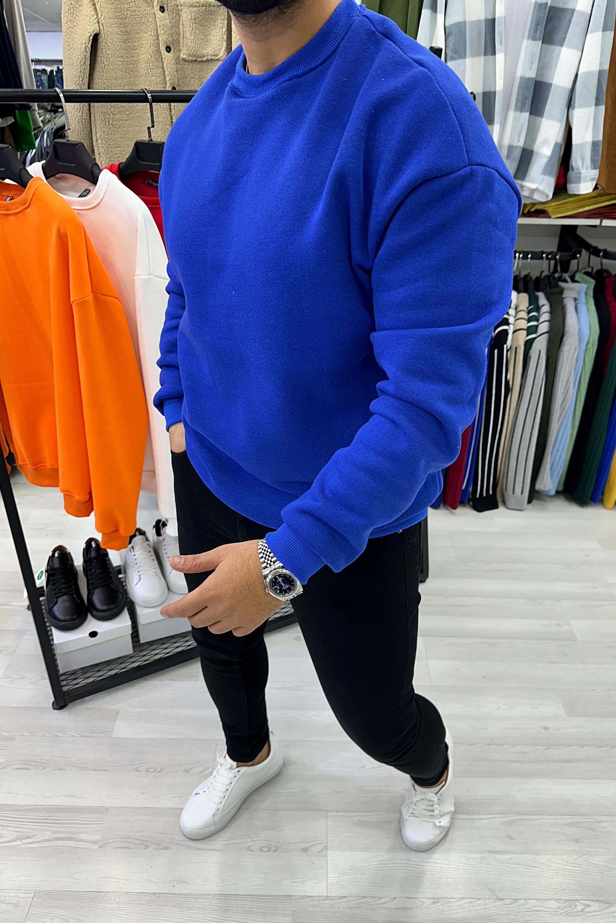 SWEATSHİRTSaks Mavi Oversize Basic Sweat | VİP LOKAL1142-SaksSaks Mavi Oversize Basic Sweat