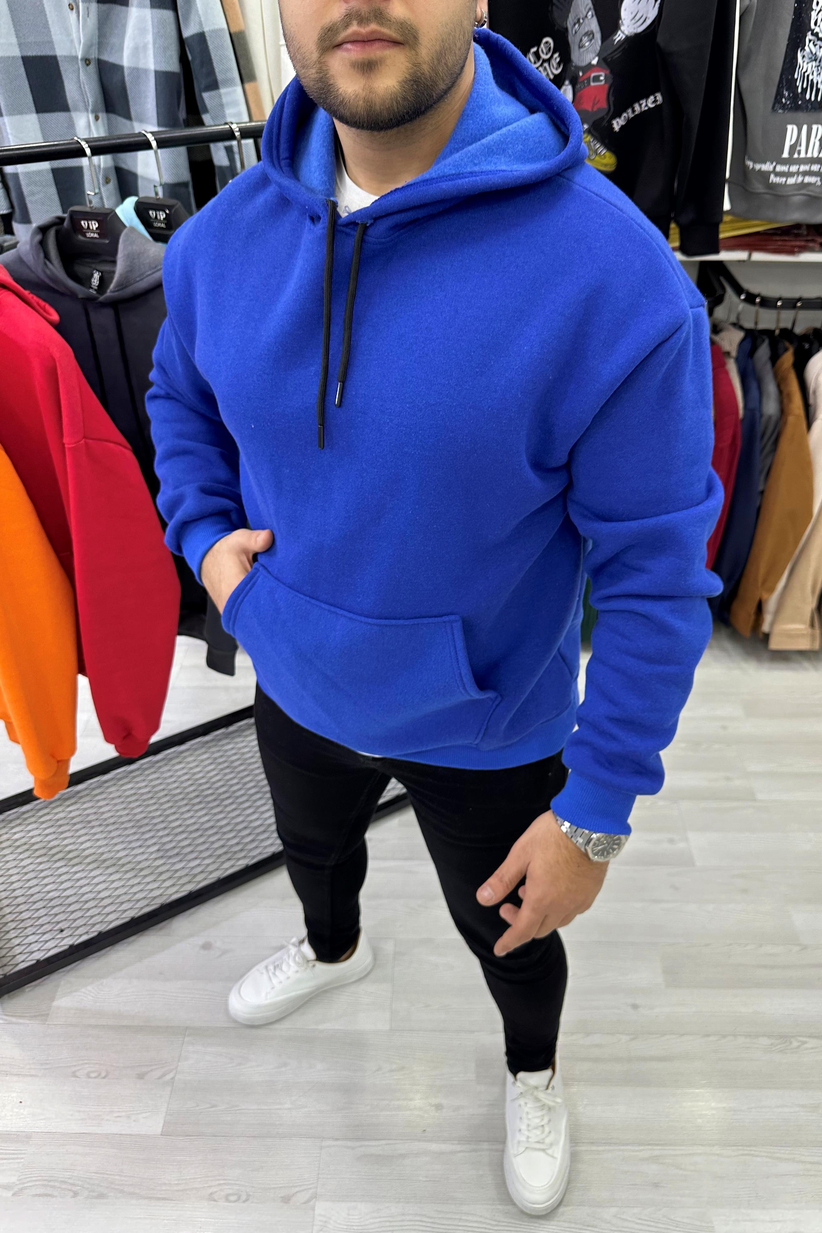 SWEATSHİRTSax Mavi Oversize Kapüşonlu Sweat | VİP LOKAL1258-SaxmaviSax Mavi Oversize Kapüşonlu Sweat