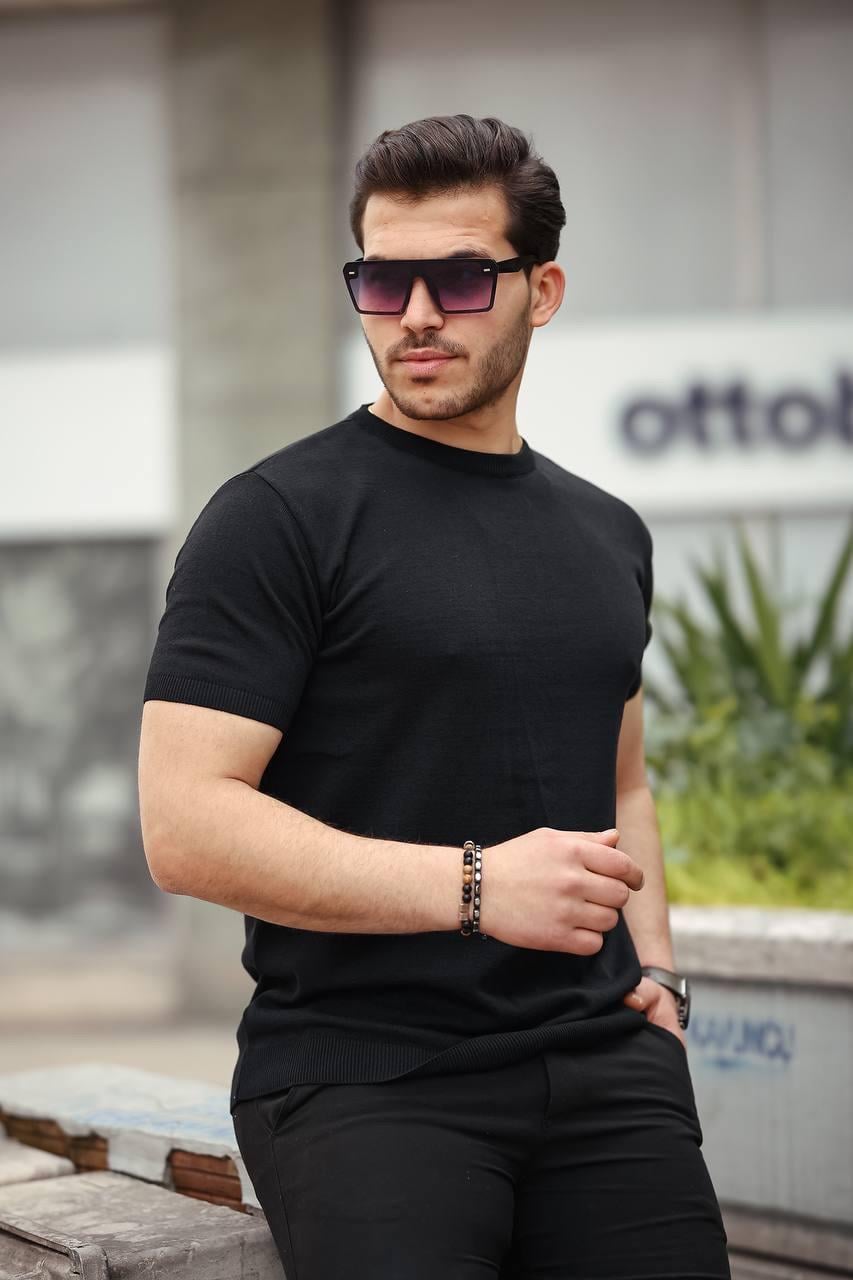 T-SHİRTSiyah Basic Örme Triko Tshirt  | VİP LOKAL1364-SiyahSiyah Basic Örme Triko Tshirt