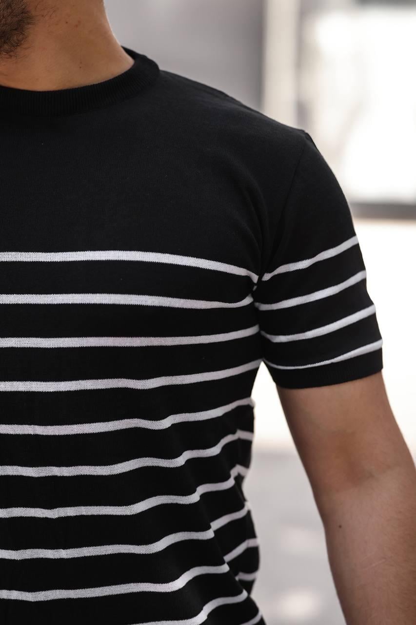 T-SHİRTSiyah Çizgili Basic Örme Triko Tshirt  | VİP LOKAL1365-SiyahSiyah Çizgili Basic Örme Triko Tshirt