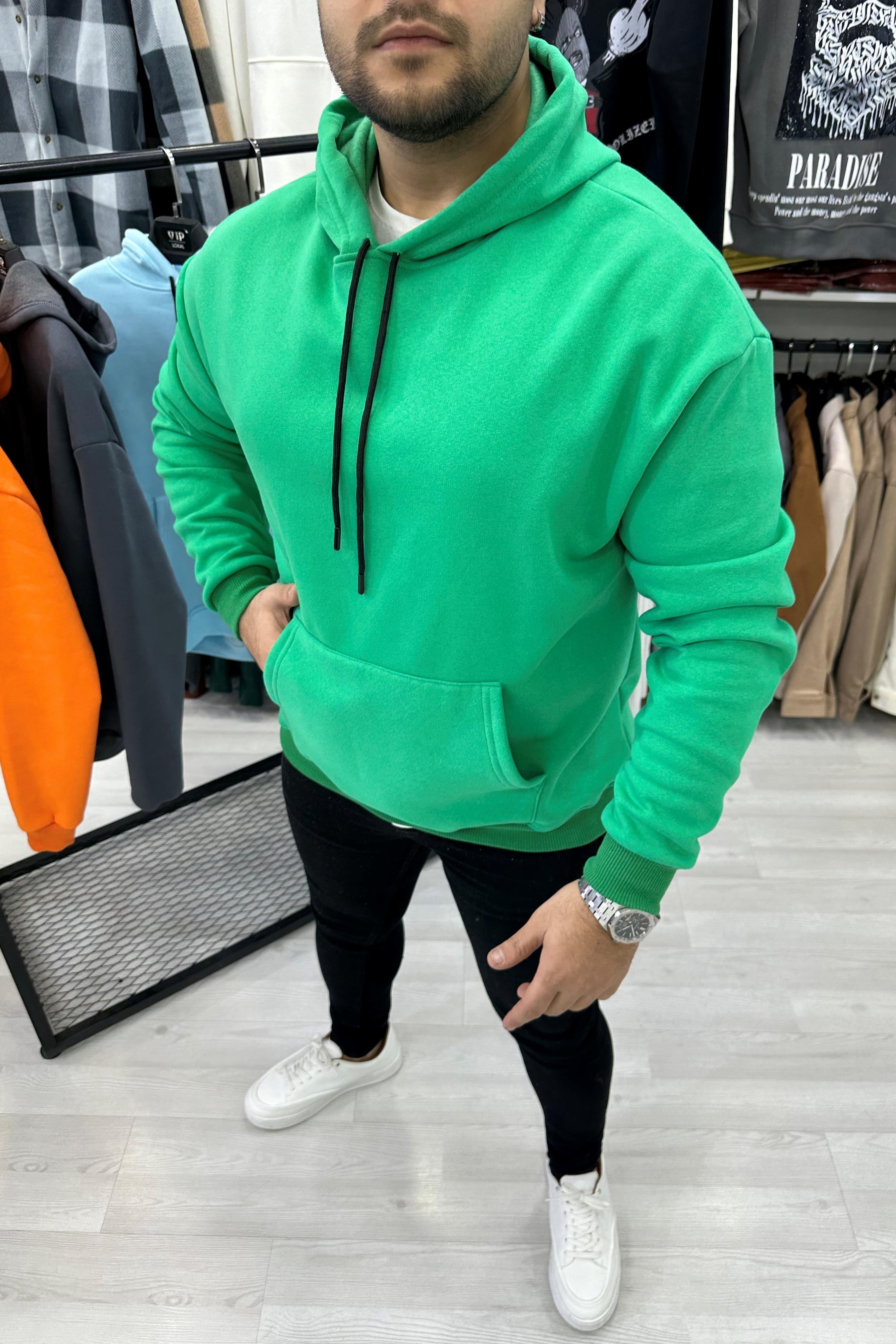 SWEATSHİRTYeşil Oversize Kapüşonlu Sweat | VİP LOKAL1258-YeşilYeşil Oversize Kapüşonlu Sweat
