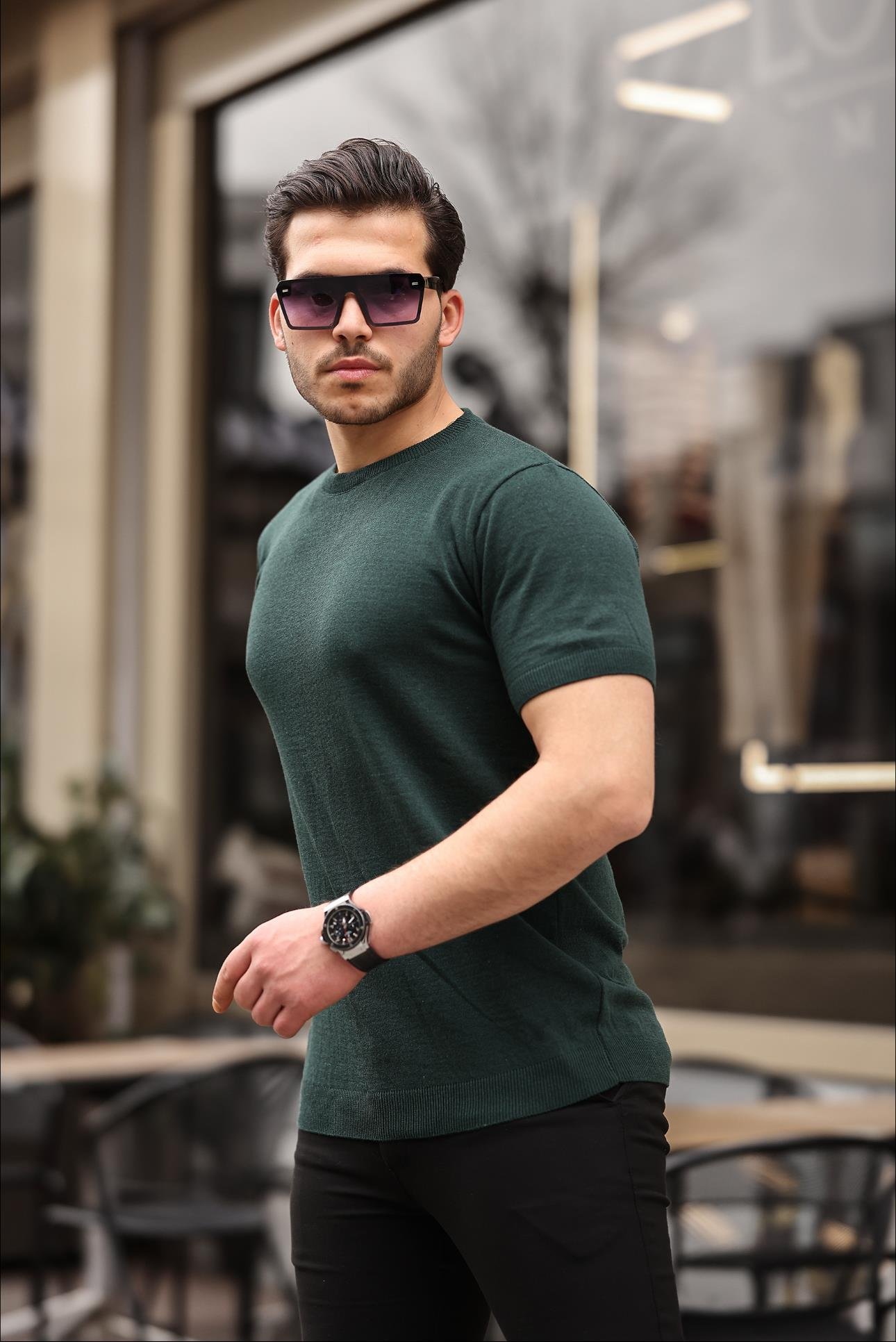 T-SHİRTZümrüt Yeşil Basic Örme Triko Tshirt | VİP LOKAL1364-YeşilZümrüt Yeşil Basic Örme Triko Tshirt