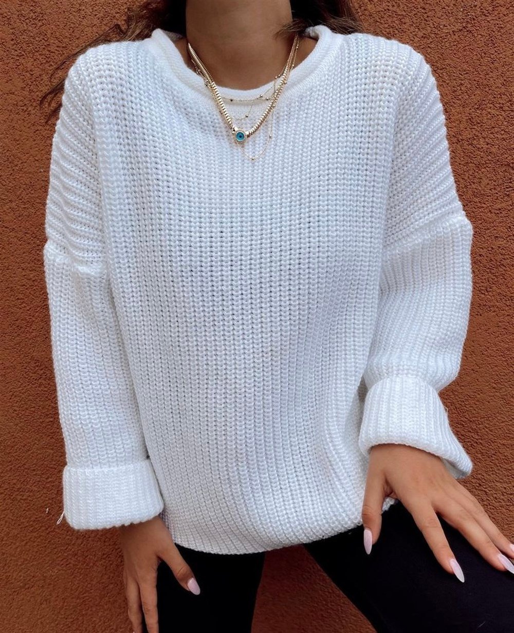 Beyaz oversize kazak