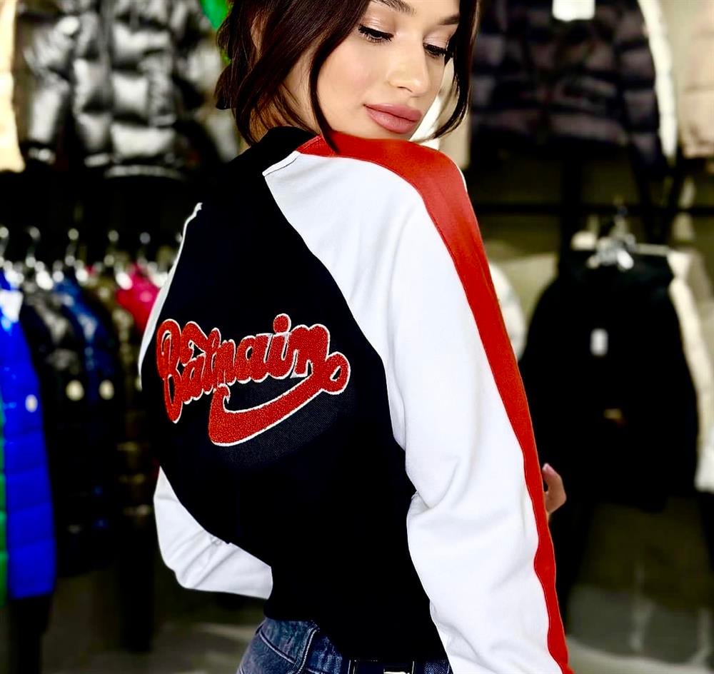 Blmn şeritli crop sweatshirt 