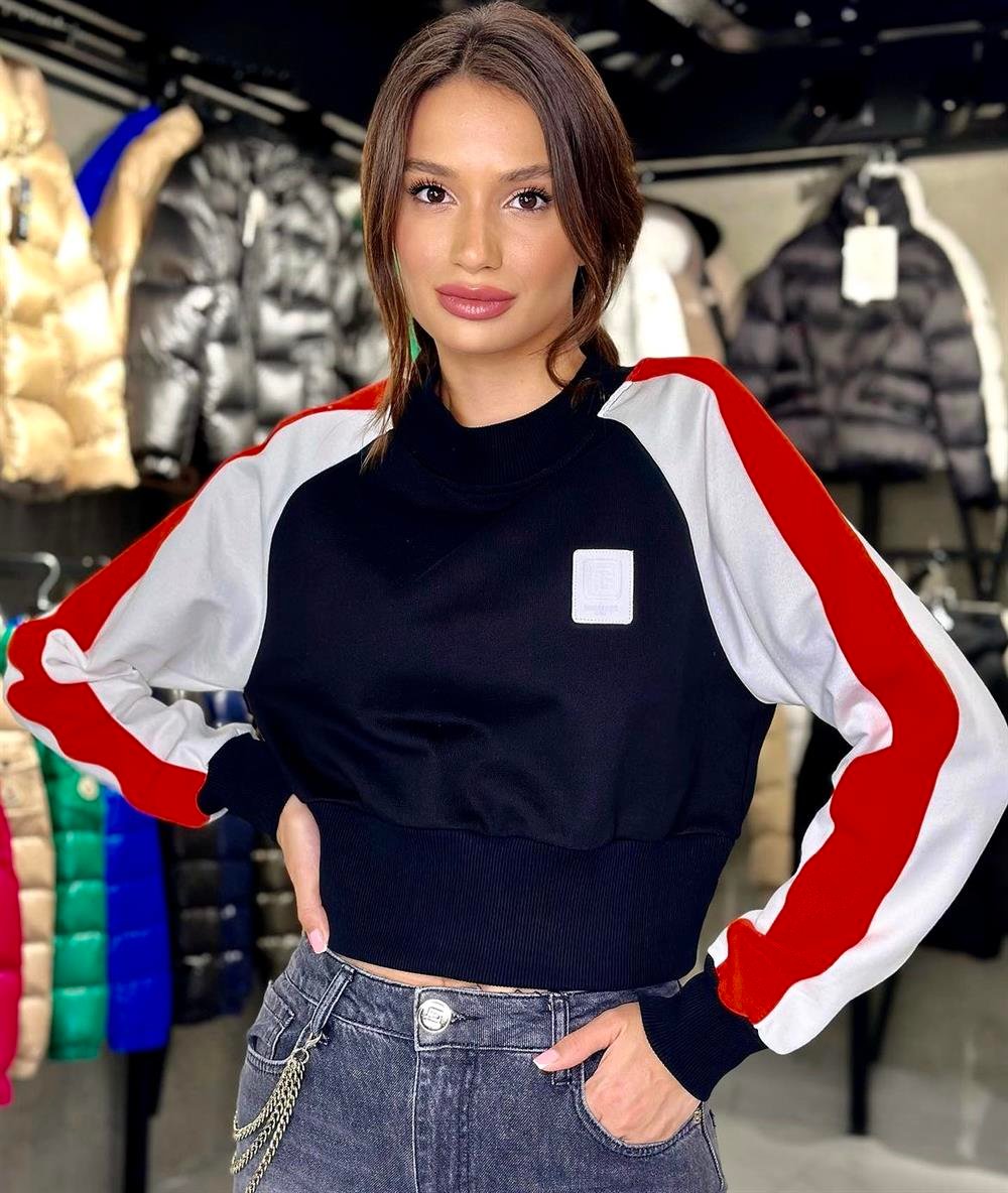 Blmn şeritli crop sweatshirt 