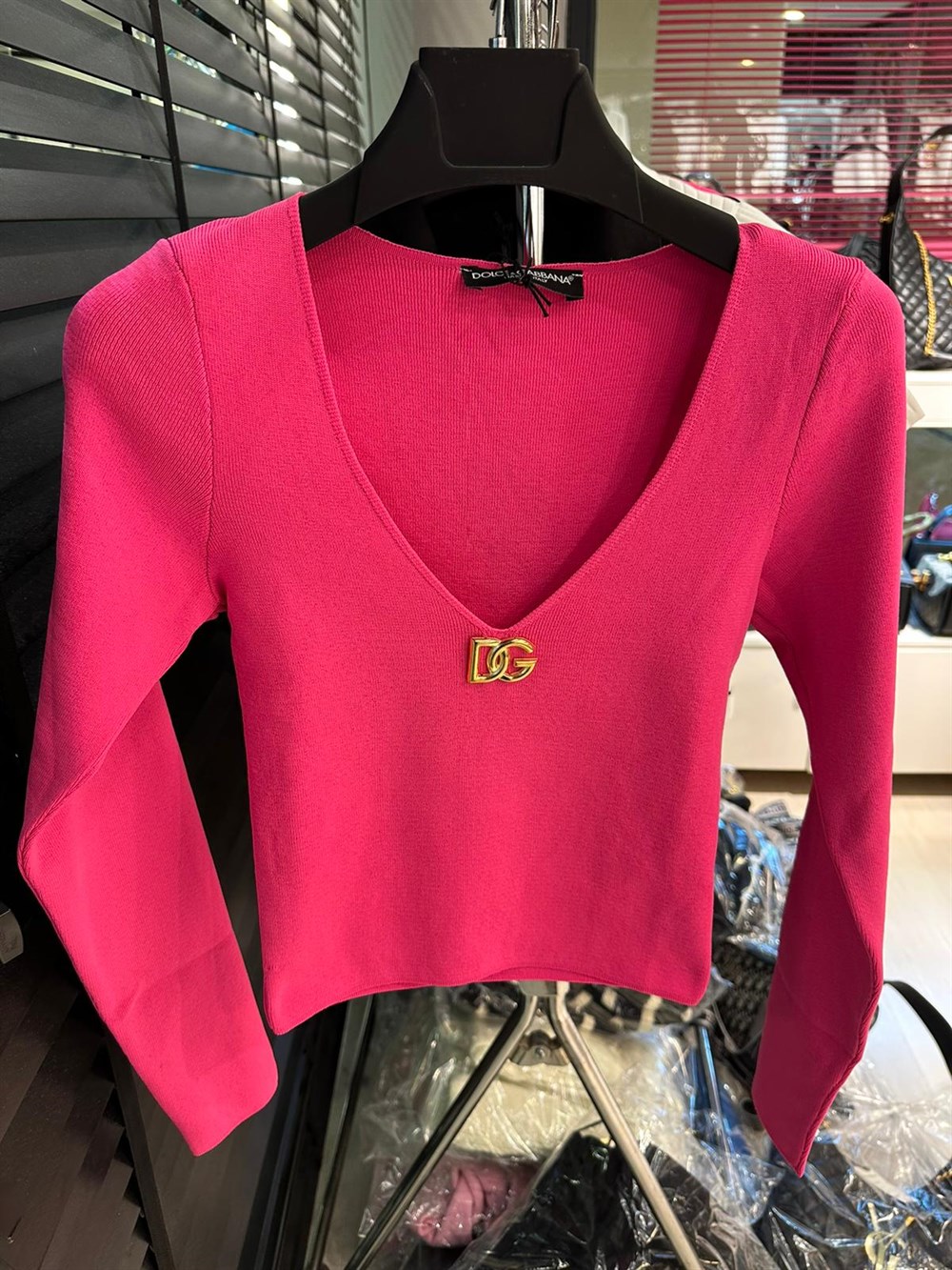 DG PEMBE V YAKA İNCE TRİKO