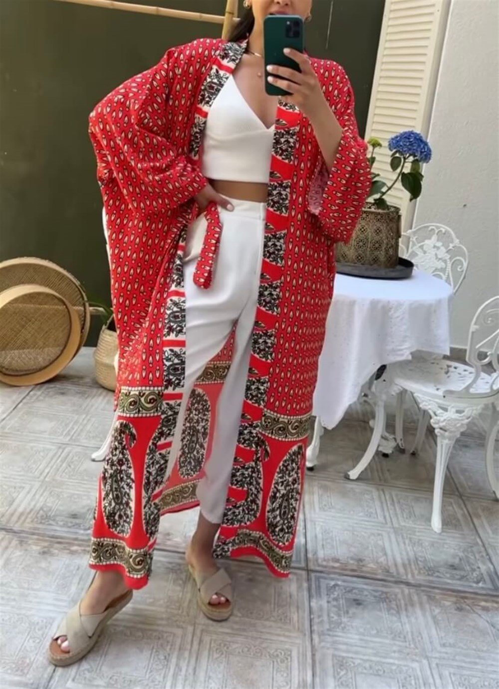 Kırmızı Desenli Kimono