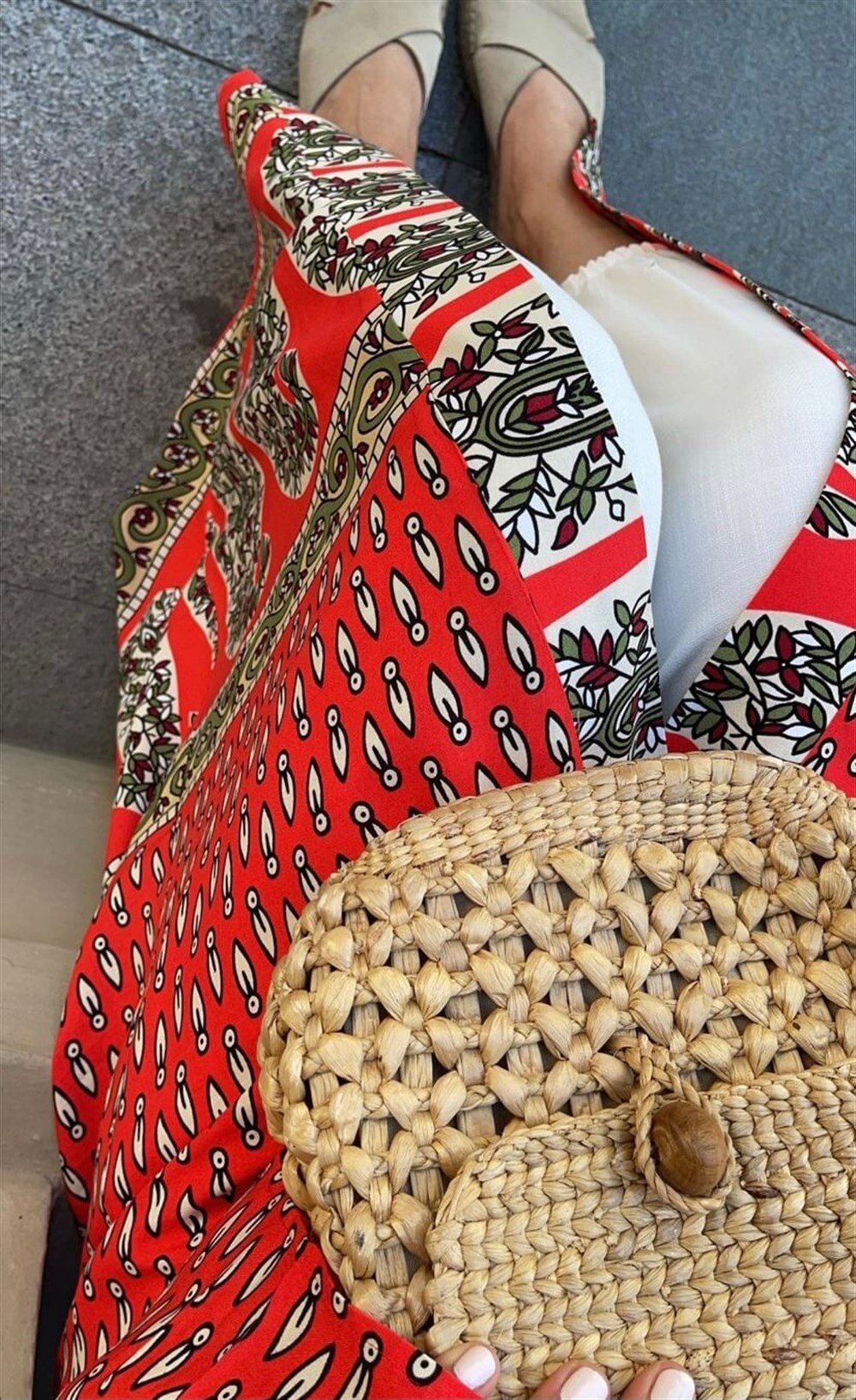 Kırmızı Desenli Kimono
