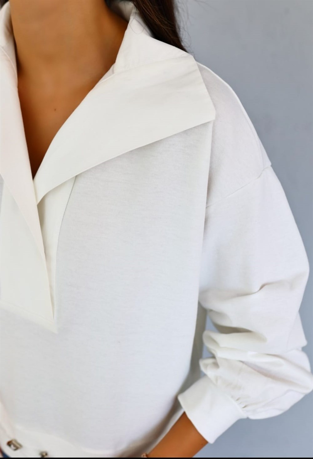 Network gömlek yaka beyaz sweatshirt 