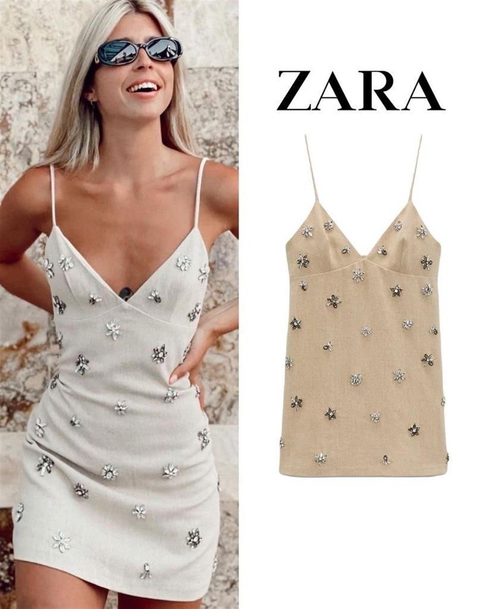 ORJİNAL MARKA TAŞLI BEJ ELBİSE