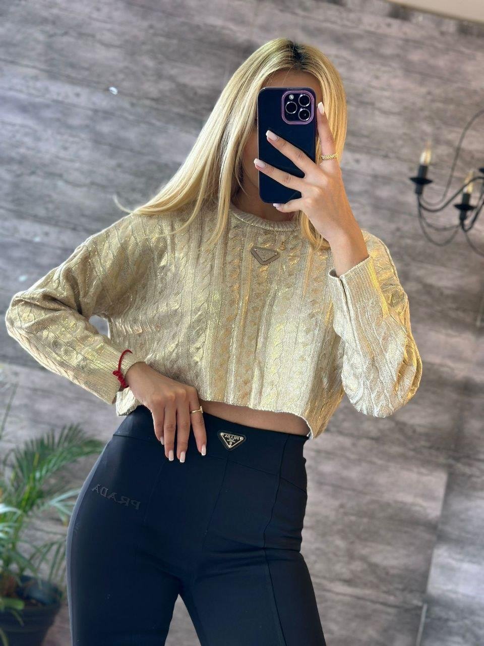 PRDA PARLAK BEJ CROP KAZAK