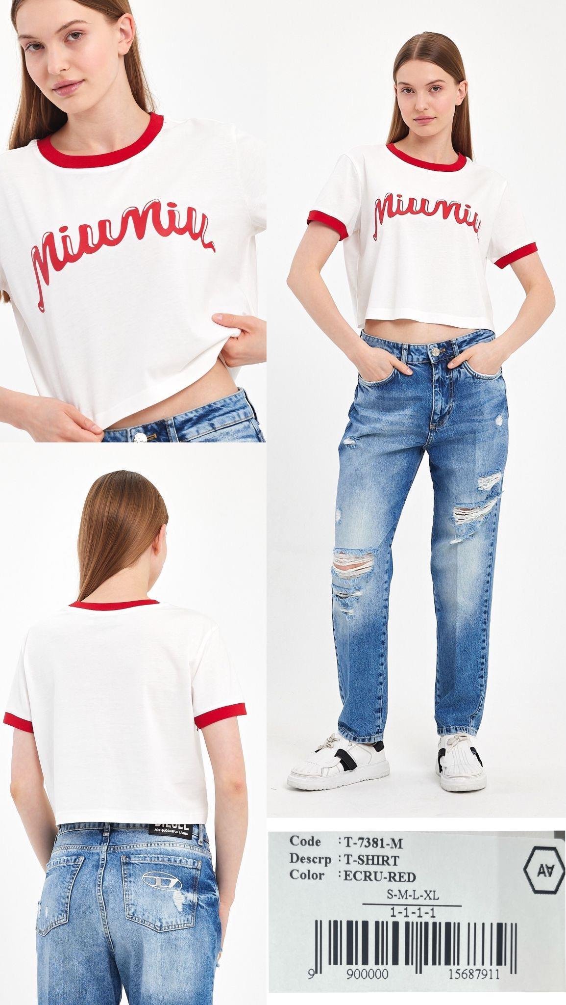 YENİ SEZON MİU KIRMIZI YAZILI CROP TSHİRT 