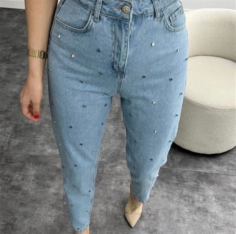 Zara taşlı mom jean