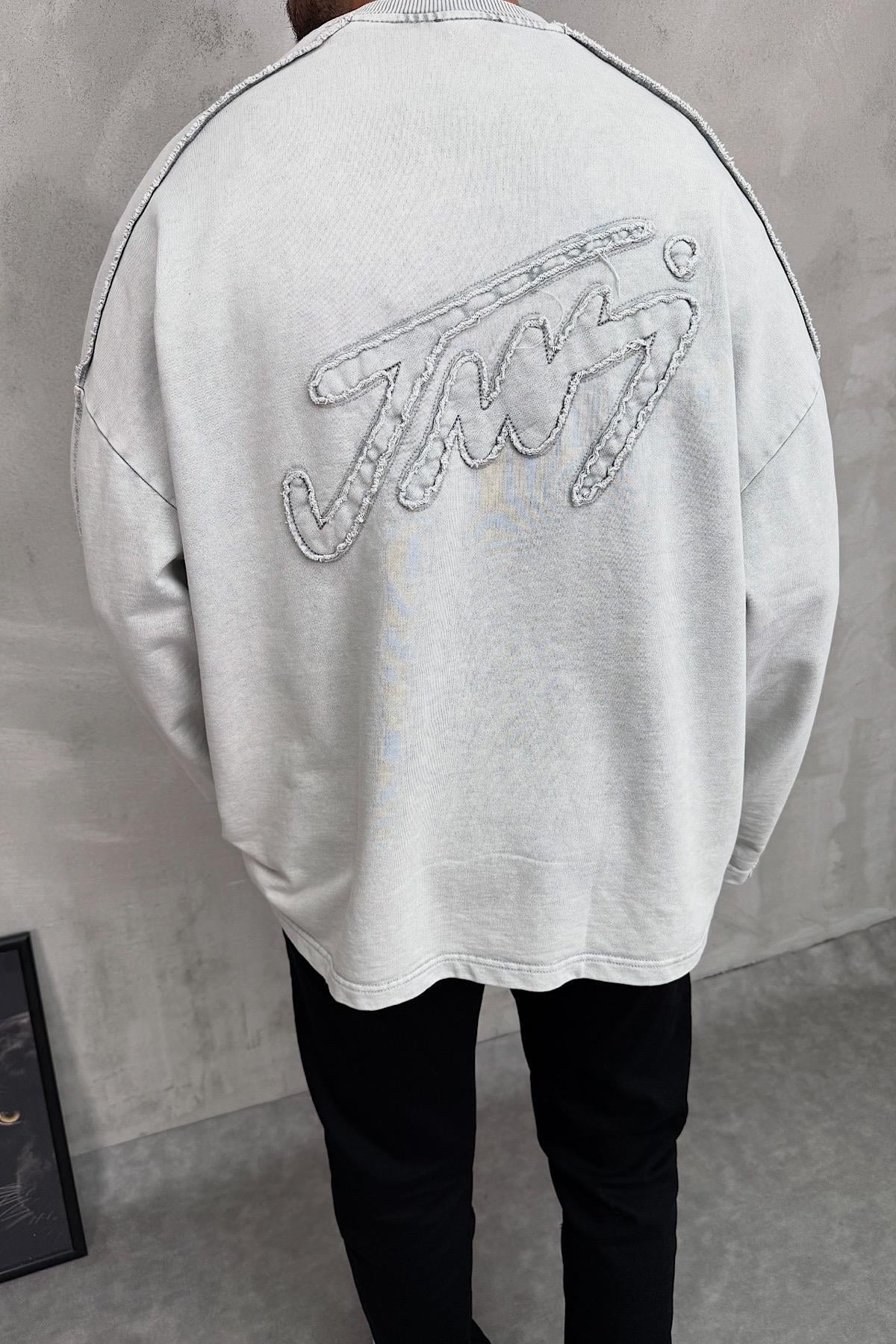 Açık Gri Basklı Oversize Sweatshirt