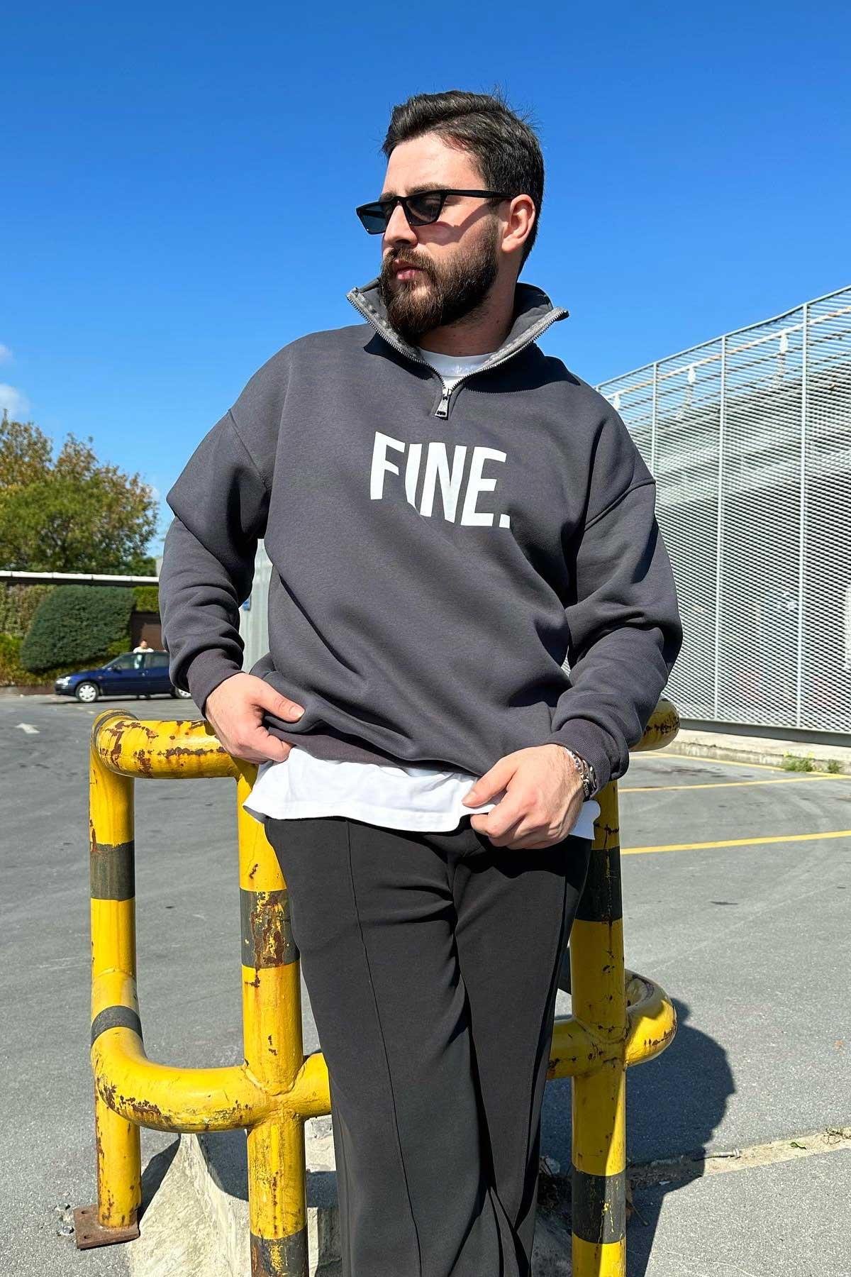 Antrasit Fermuarlı Sweatshirt