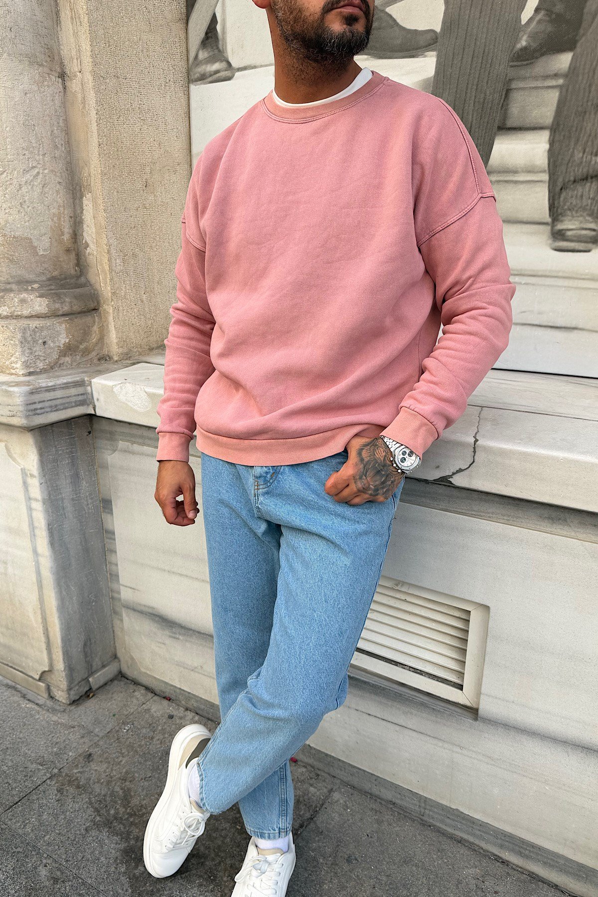 Basic Yıkamalı Pudra Sweat