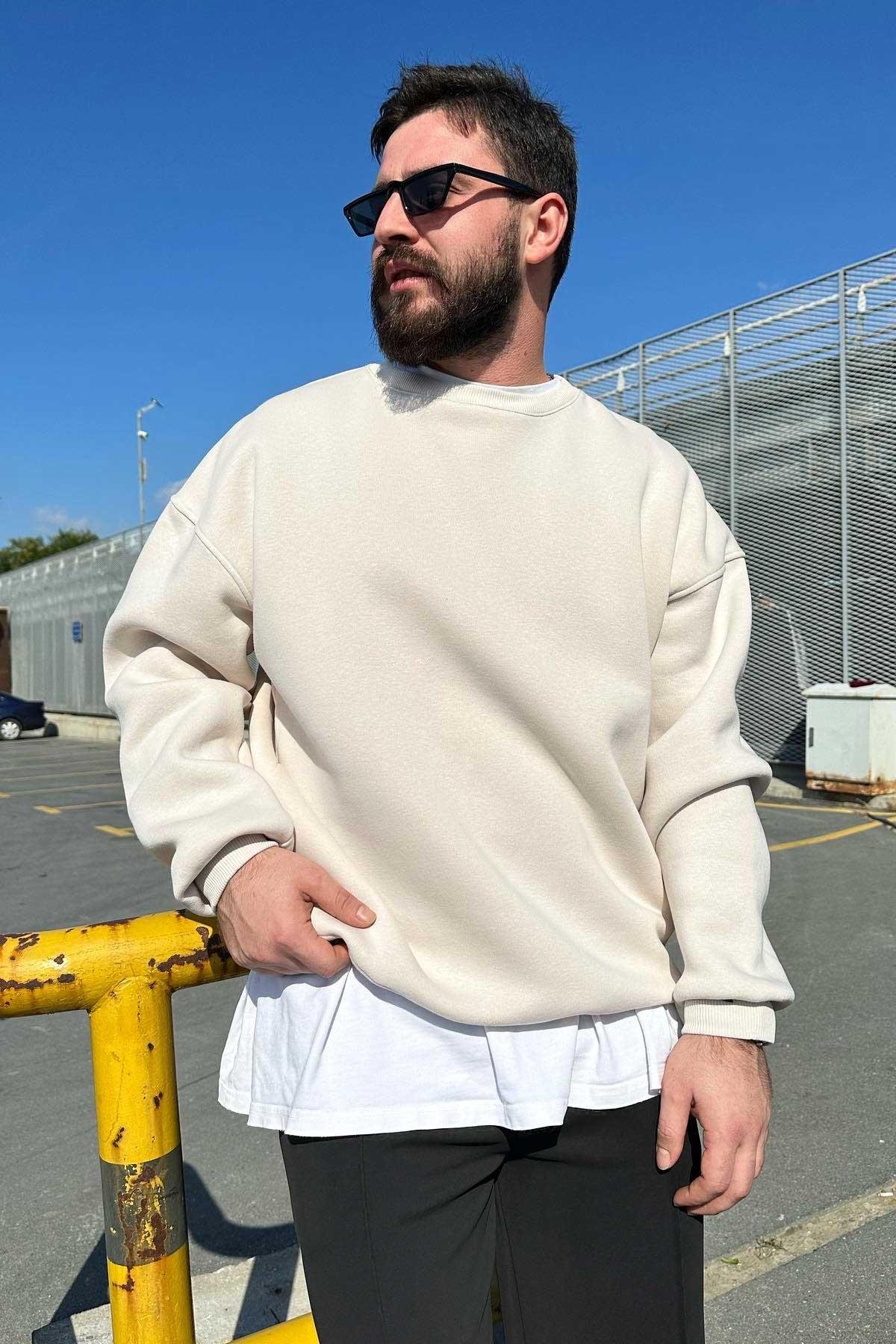Bej Basic Sweatshirt