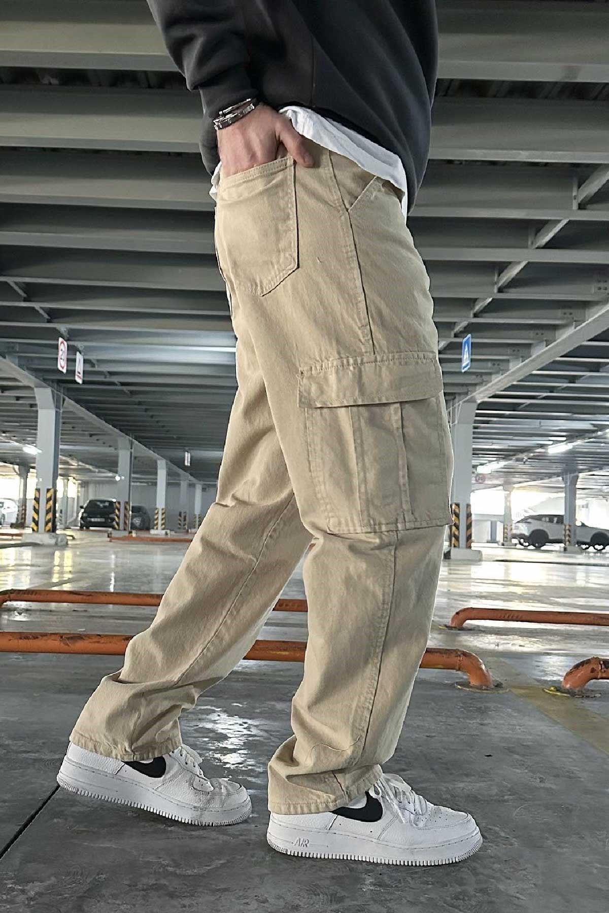 Bej Cepli Kargo Pantolon 