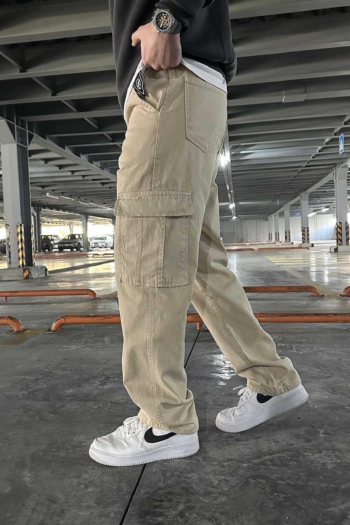 Bej Cepli Kargo Pantolon 