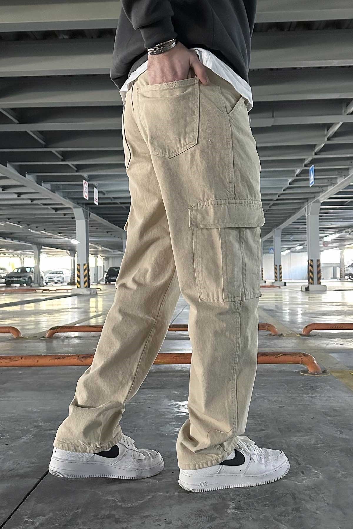 Bej Cepli Kargo Pantolon 