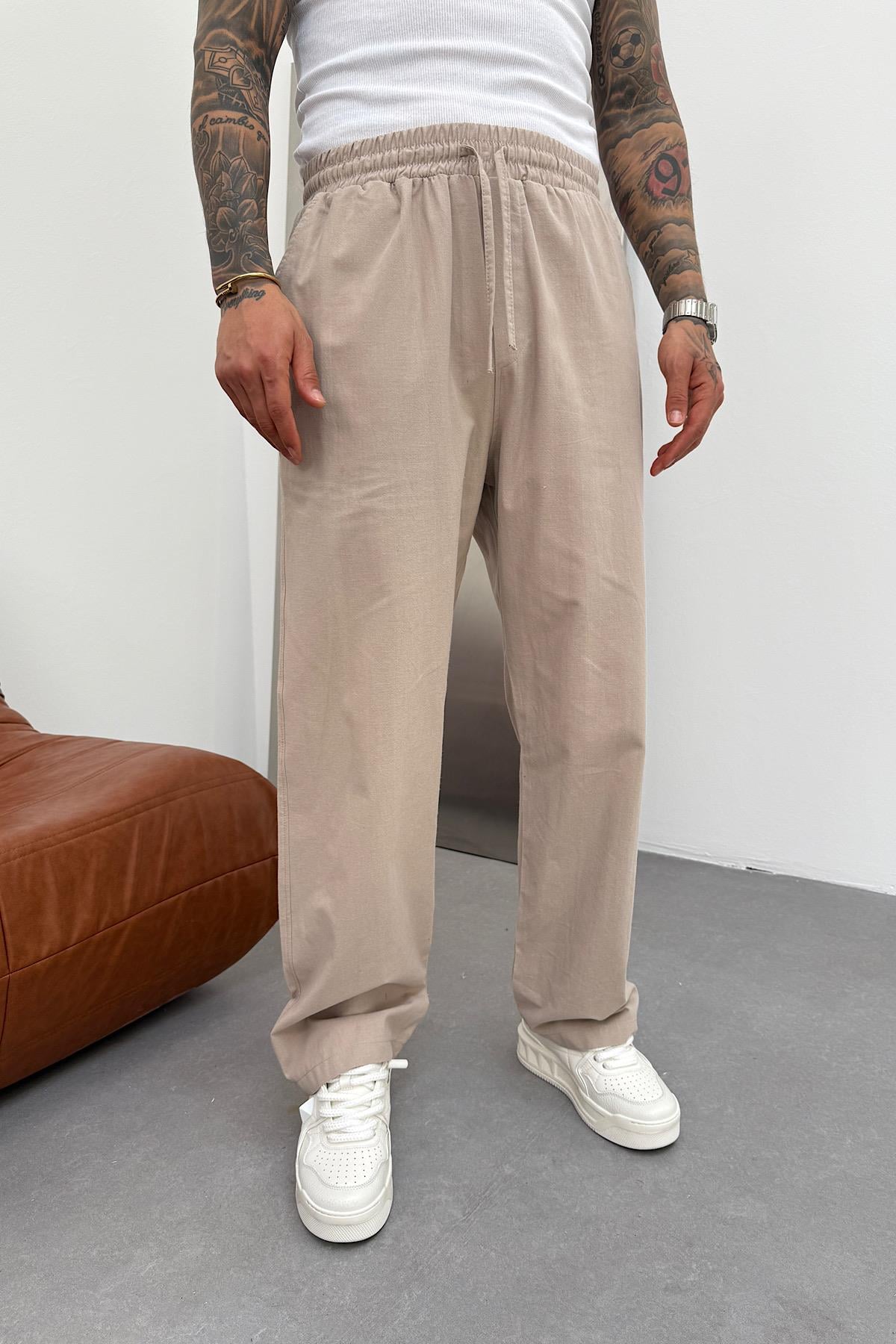 Bej Rahat Kalıp Baggy Pantolon 