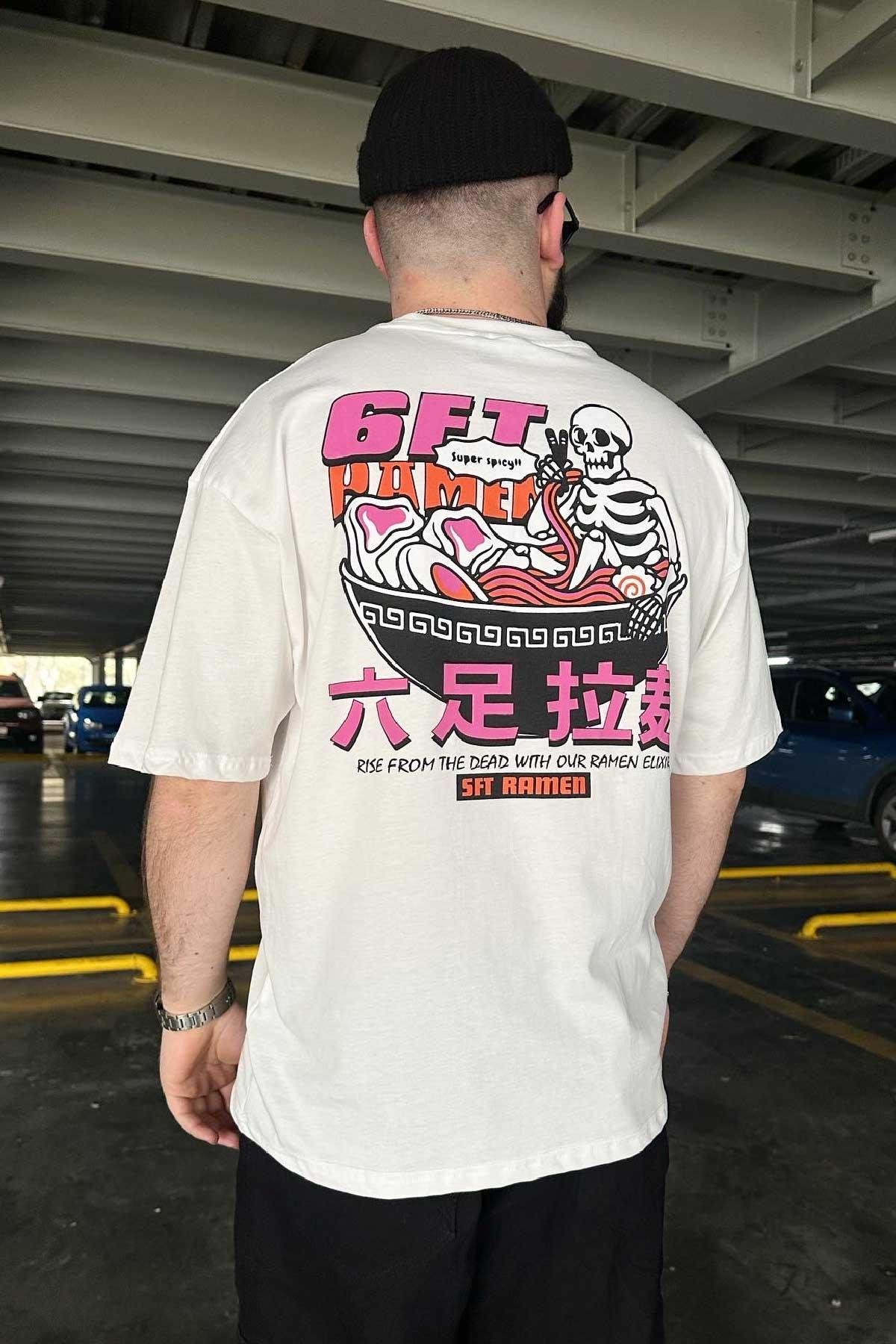 Beyaz Baskılı Oversize T-shirt