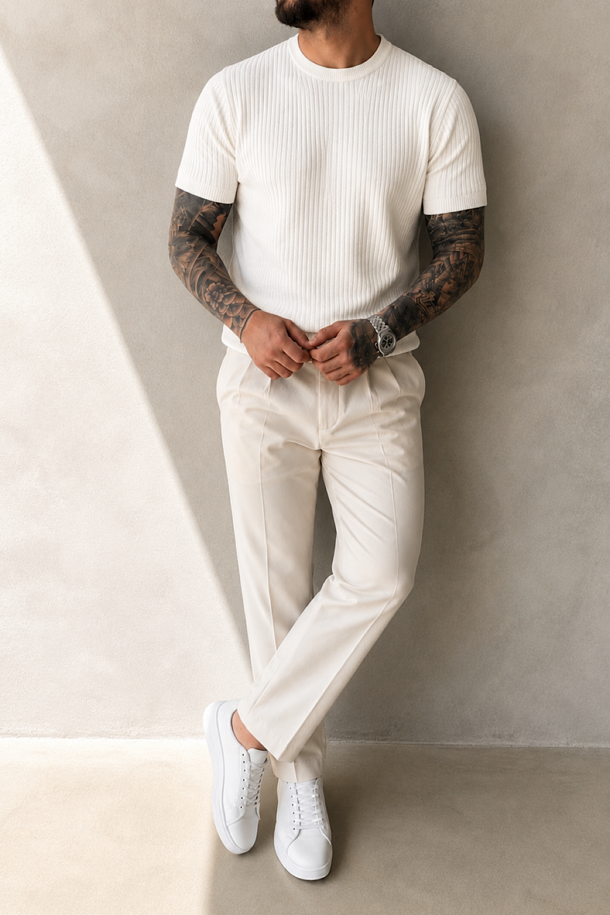 Beyaz Fitilli Basic T-Shirt