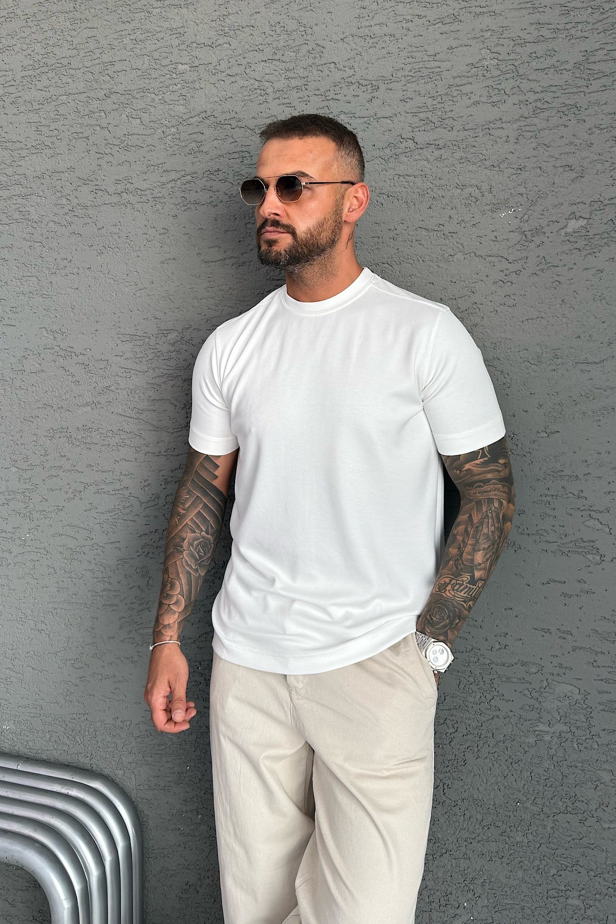 Beyaz Oysho Kumaş T-Shirt