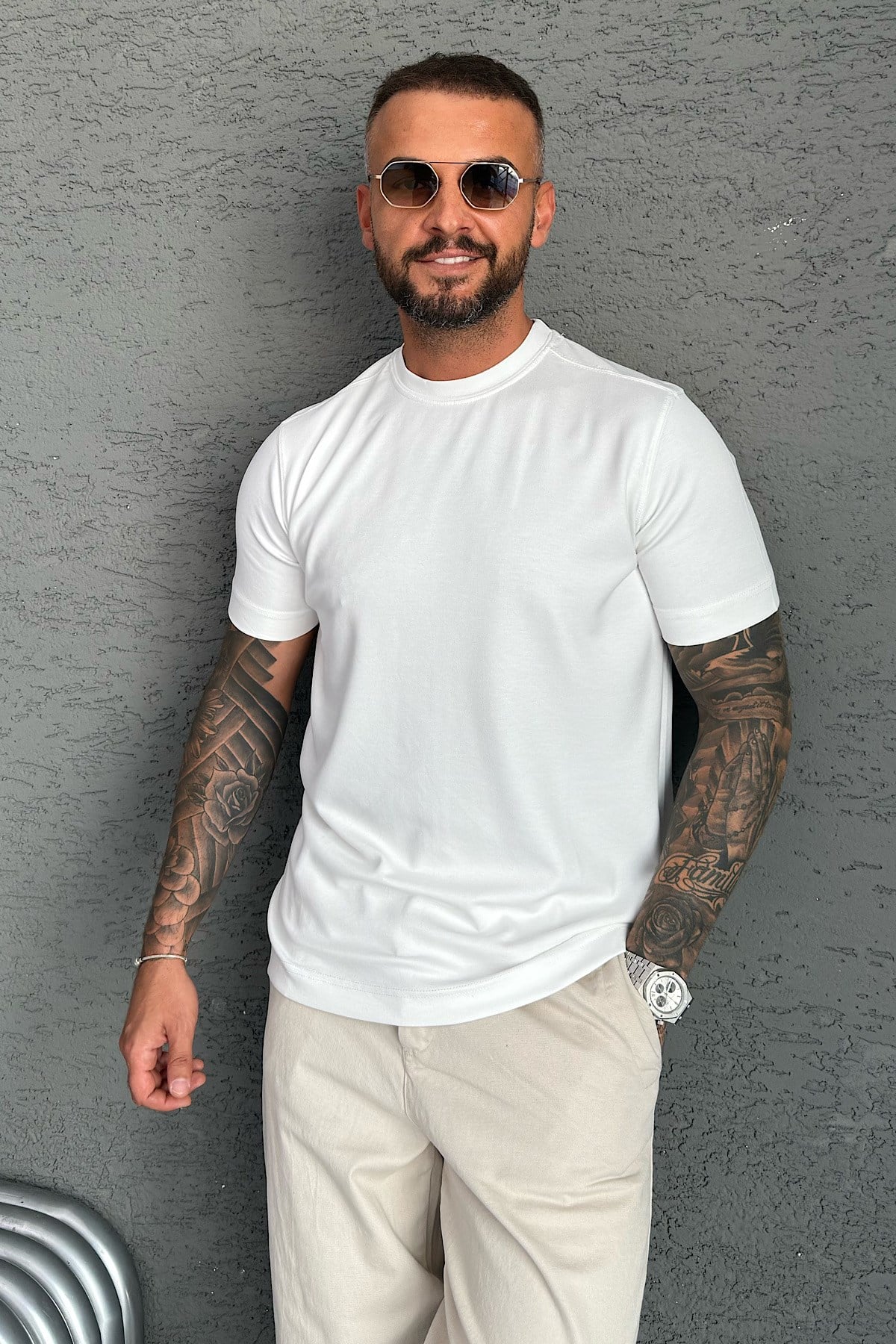 Beyaz Oysho Kumaş T-Shirt