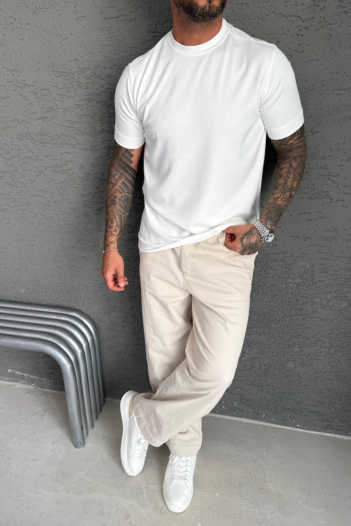 Beyaz Oysho Kumaş T-Shirt