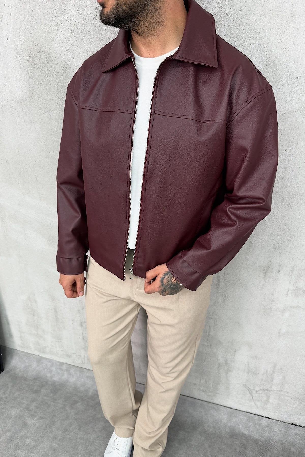 Bordo Basic Deri Ceket