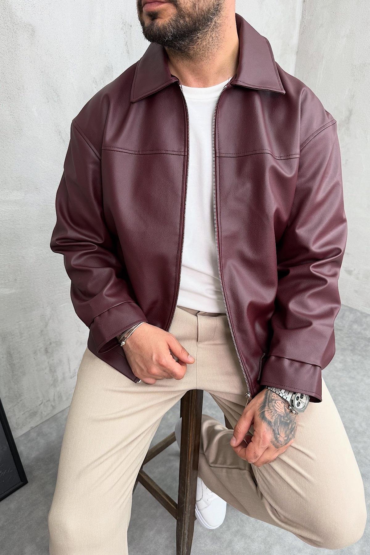 Bordo Basic Deri Ceket