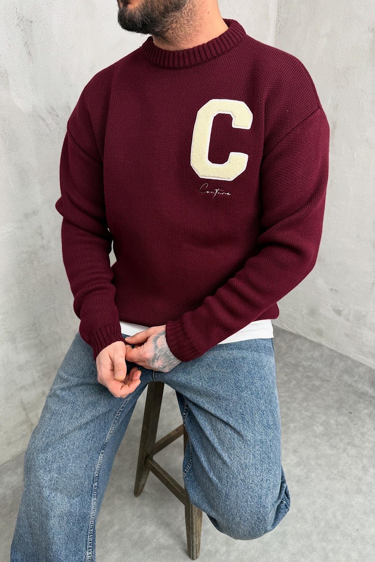 Bordo Baskılı Kazak