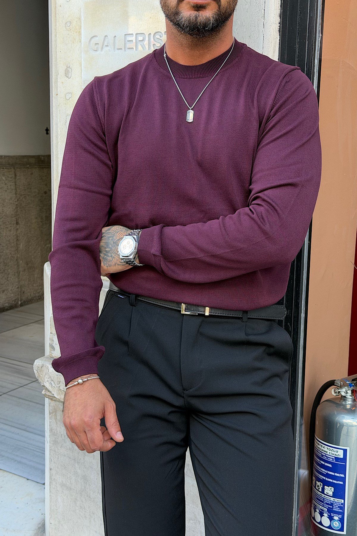 Bordo Bisiklet Yaka Triko